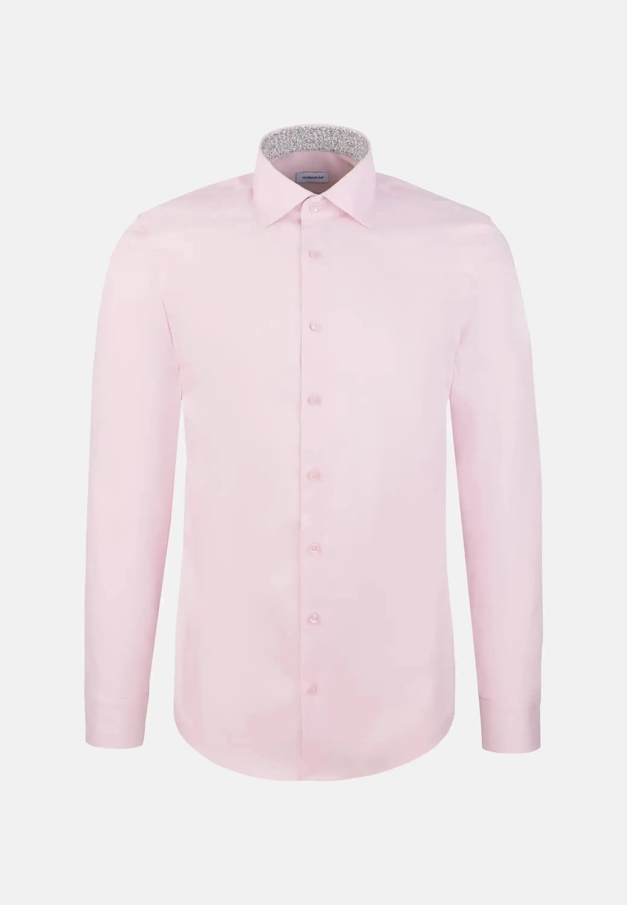 Seidensticker-Seidensticker Shaped Fit No Iron Contrast Patched Kent Collar Business Shirt Pink-NORTHERN THREADS DESIGNER MENSWEAR