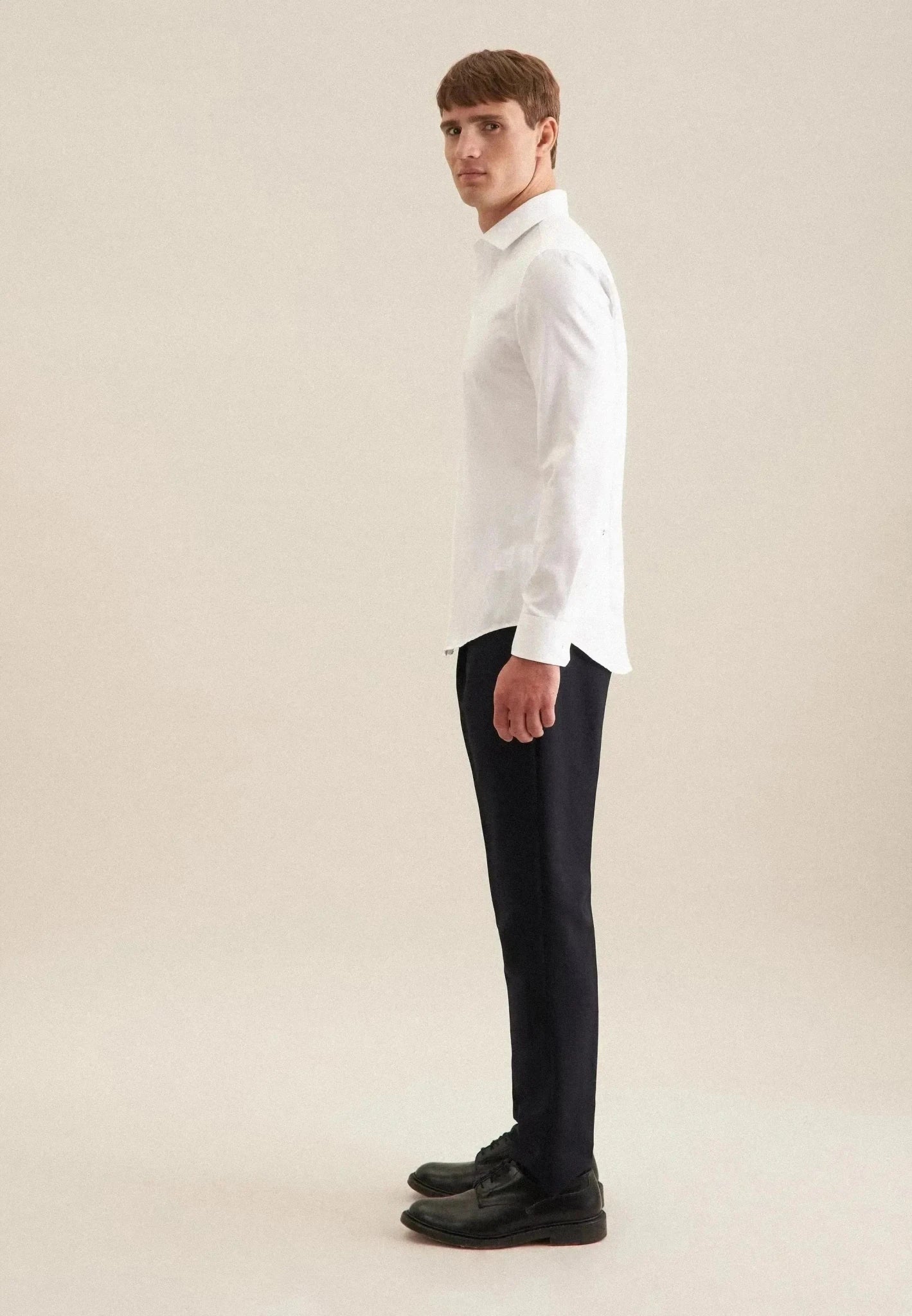 Seidensticker Shaped Fit Easy Iron Kent Collar Business Shirt White - northern threads
