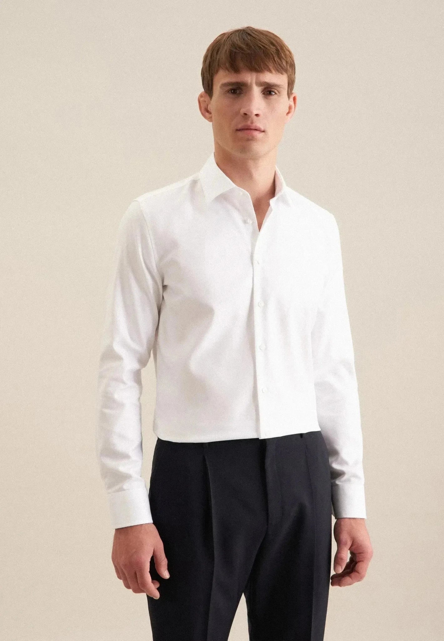 Seidensticker Shaped Fit Easy Iron Kent Collar Business Shirt White - northern threads