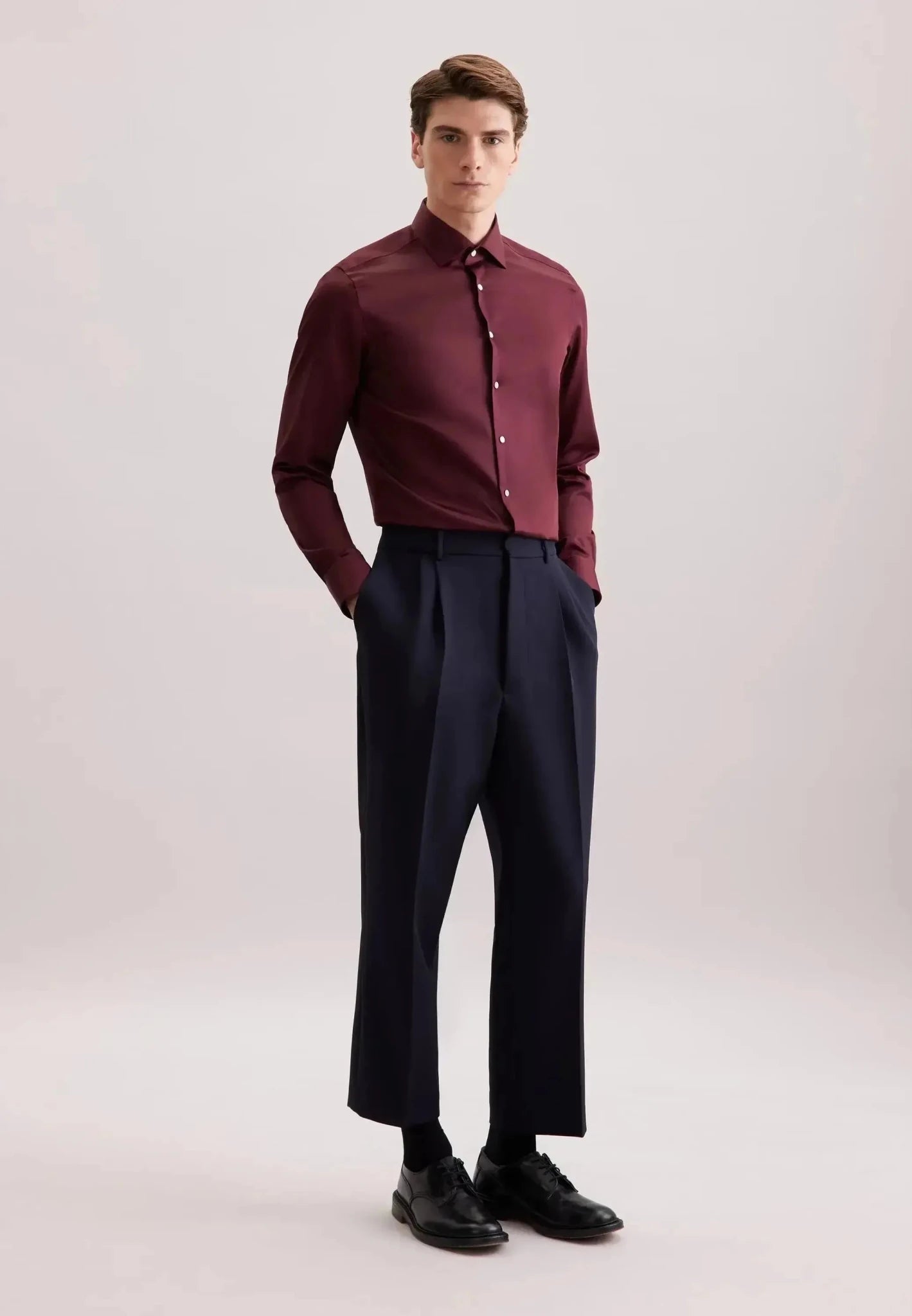 Seidensticker Shaped Fit Easy Iron New Kent Business Shirt Burgundy - northern threads