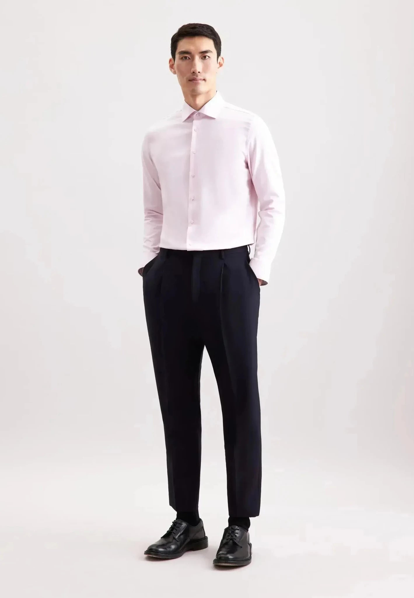 Seidensticker Shaped Fit No Iron Contrast Patched Kent Collar Business Shirt Pink - 01.845537-42-38 - northern threads uk