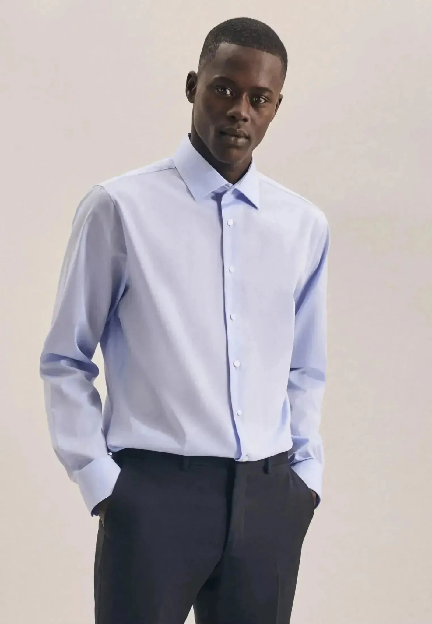 Seidensticker Shaped Fit No Iron Kent Collar Business Shirt Light Blue - northern threads