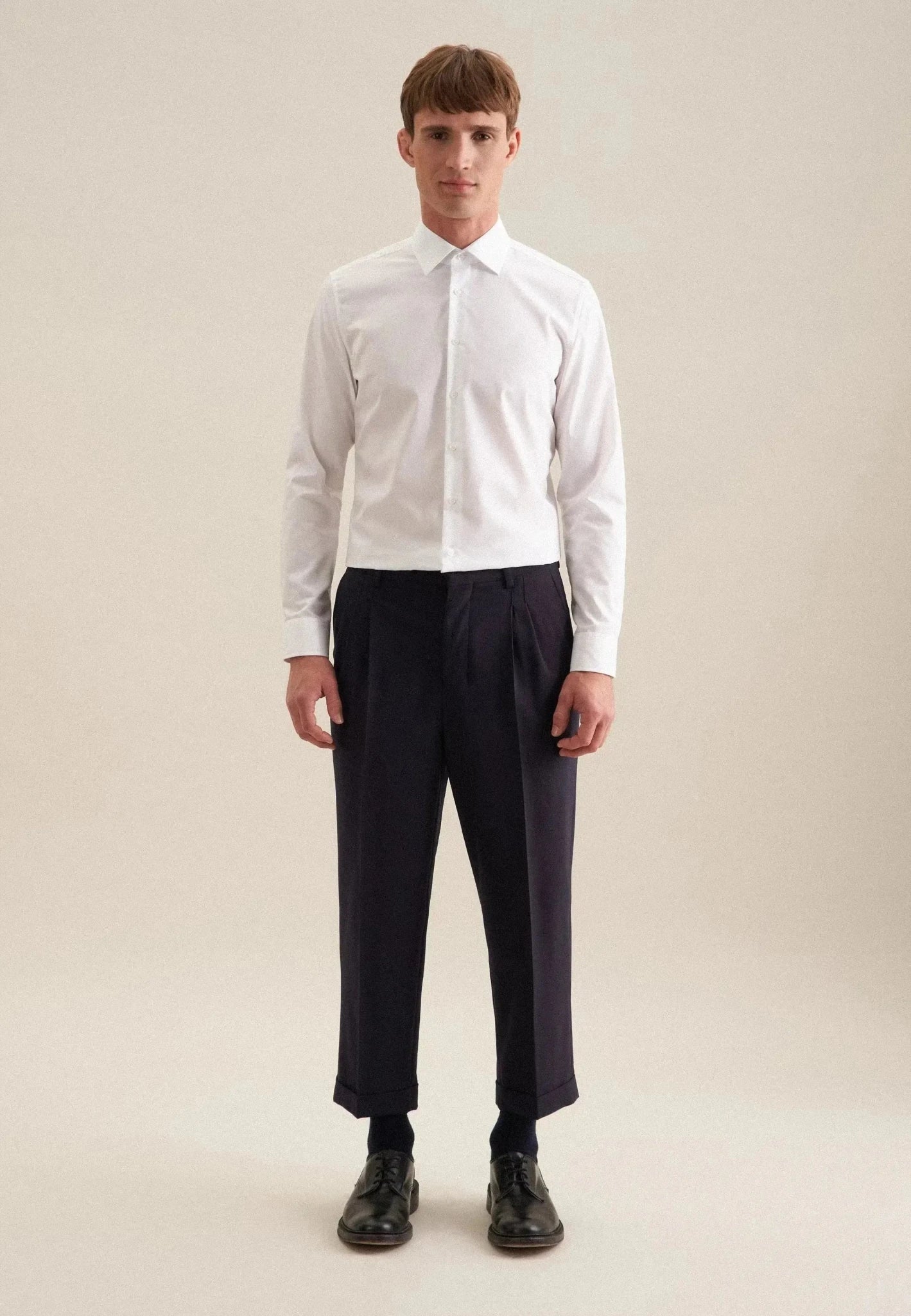 Seidensticker Shaped Fit No Iron Kent Collar Business Shirt White - northern threads