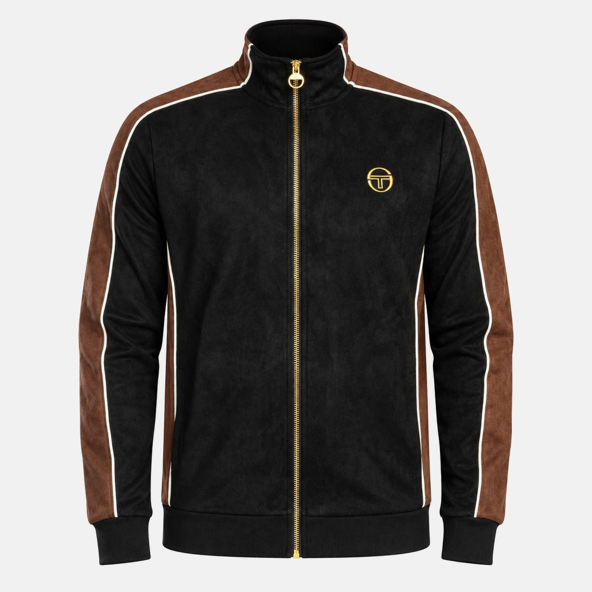 Sergio Tacchini Contrasto Suede Track Top Jacket Black/Potting Soil/Gardenia | Northern Threads Designer Menswear