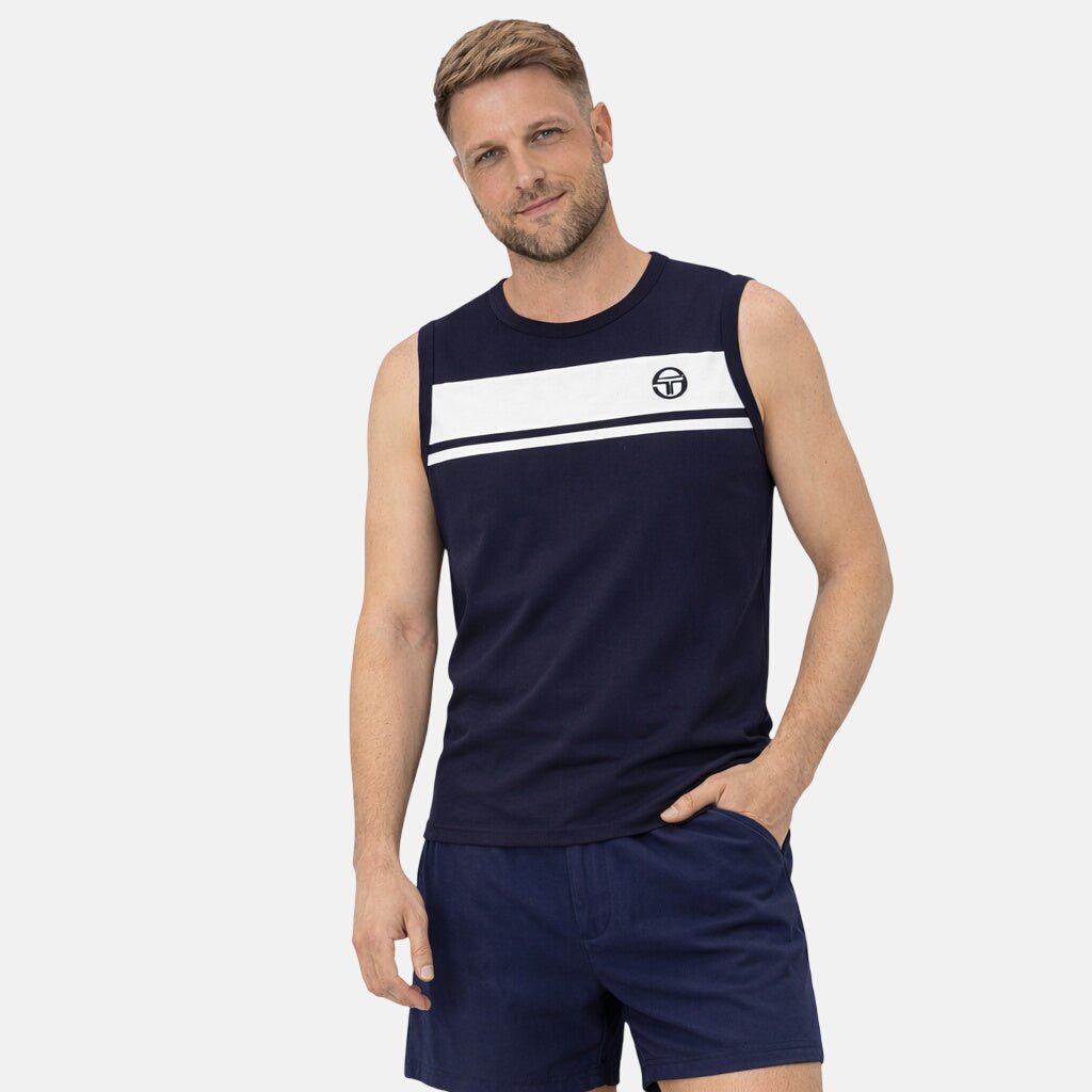 Sergio Tacchini Damarindo Vest Maritime Blue White | Northern Threads Designer Menswear