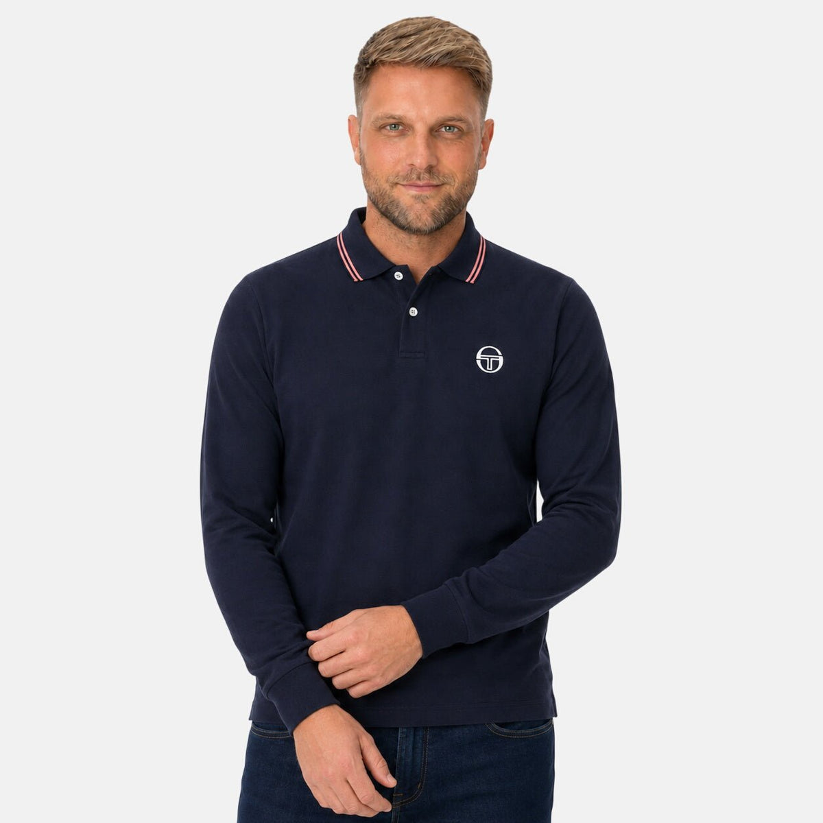 Sergio Tacchini Long Sleeve 020 Polo Shirt Maritime Blue/Light Mahogany | Northern Threads Designer Menswear