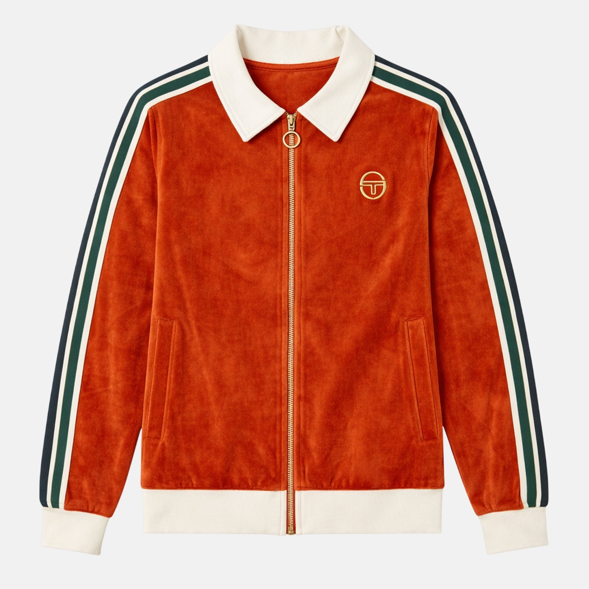 Sergio Tacchini Monte Velour Track Top Jacket Rooibos Tea Gardenia - SPR1242-M - northern threads uk