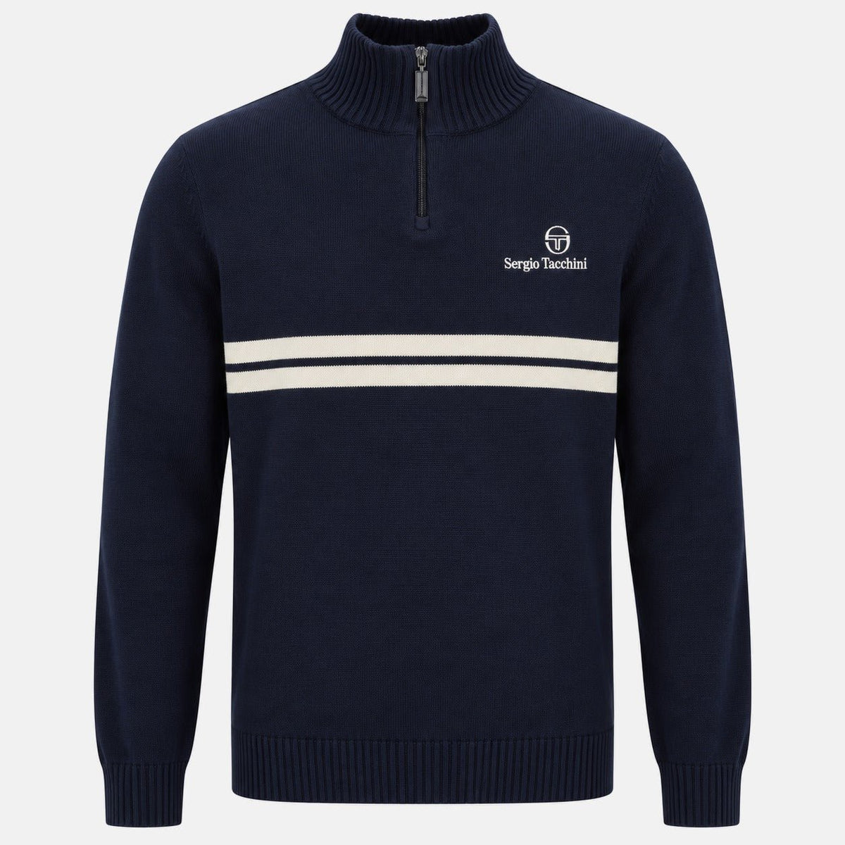 Sergio Tacchini New Dallas 1/4 Zip Knitted Jumper Maritime Blue/Peyote | Northern Threads Designer Menswear