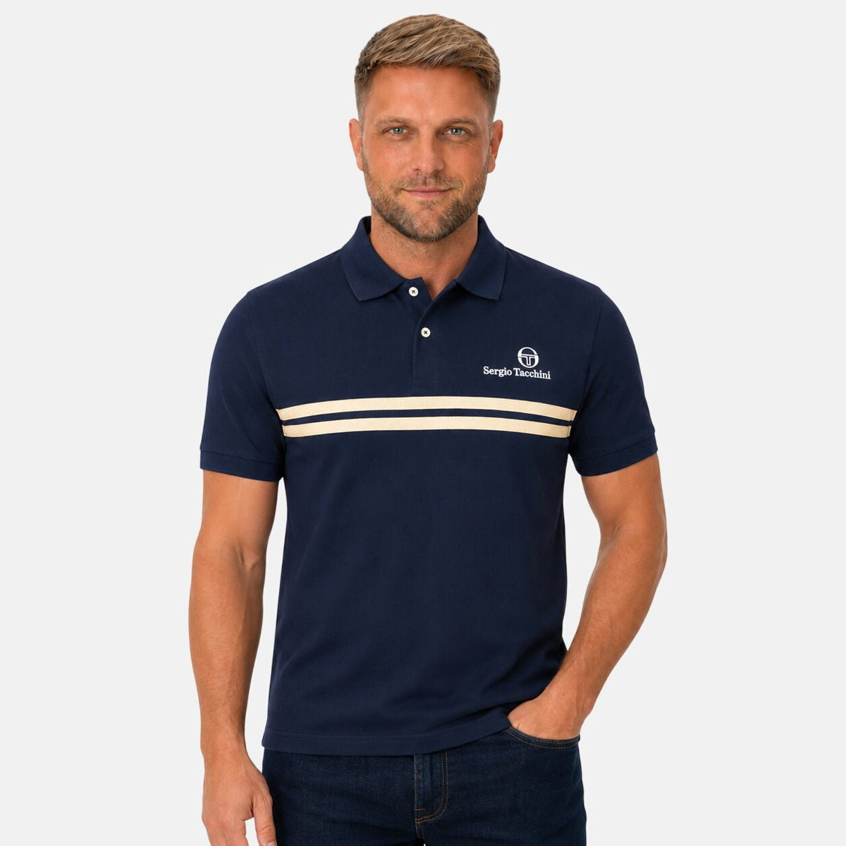 Sergio Tacchini New Supermac Polo Shirt Maritime Blue/Peyote | Northern Threads Designer Menswear
