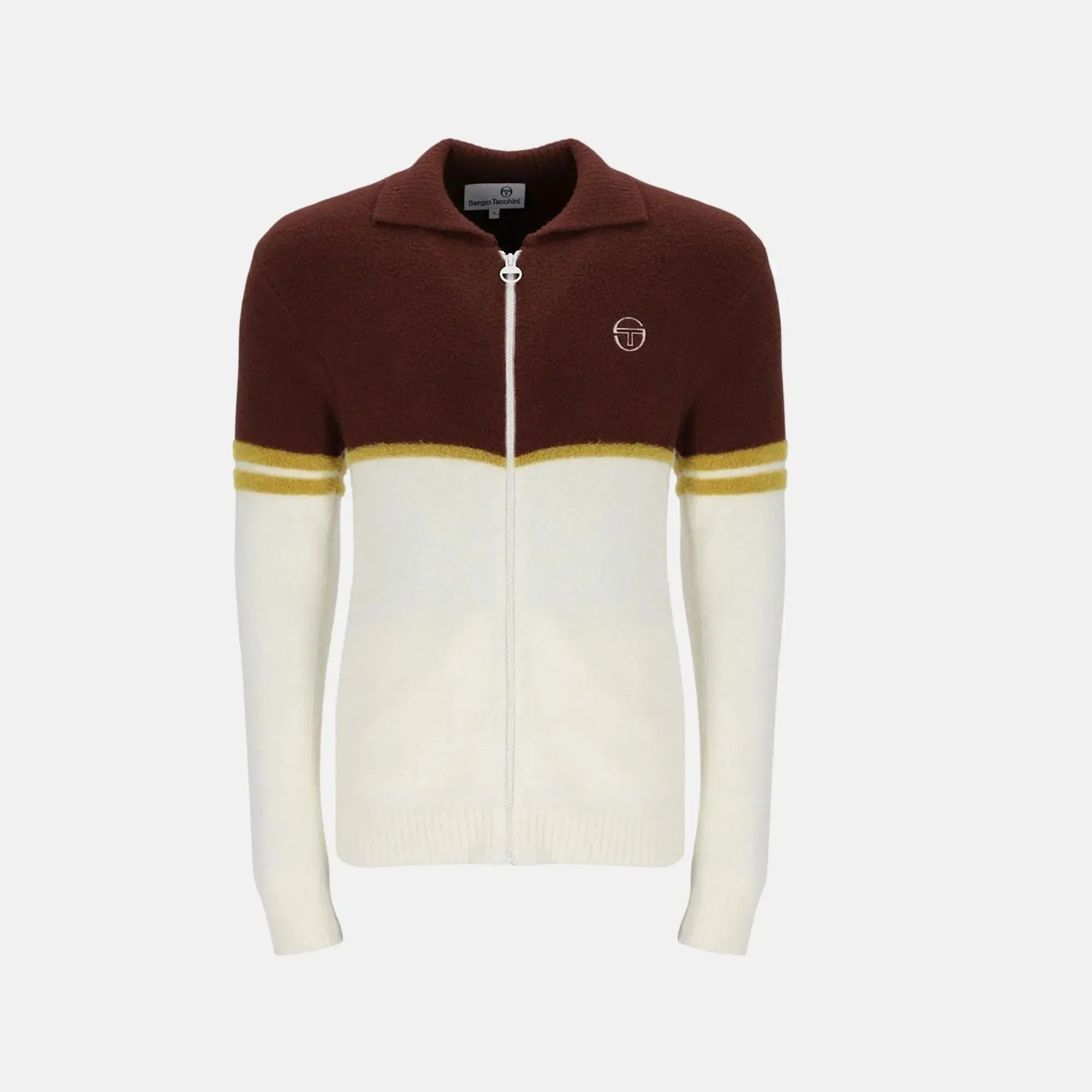 Sergio Tacchini Orion Brushed Knit Track Top Jacket Bitter Chocolate Gardenia Wood - SPR875-M - northern threads uk