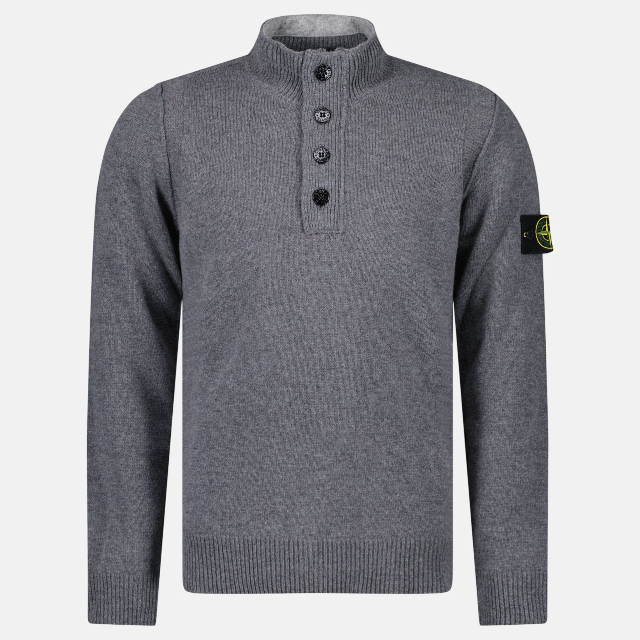 Stone Island Button Neck Jumper Cement Grey - A13 - northern threads uk
