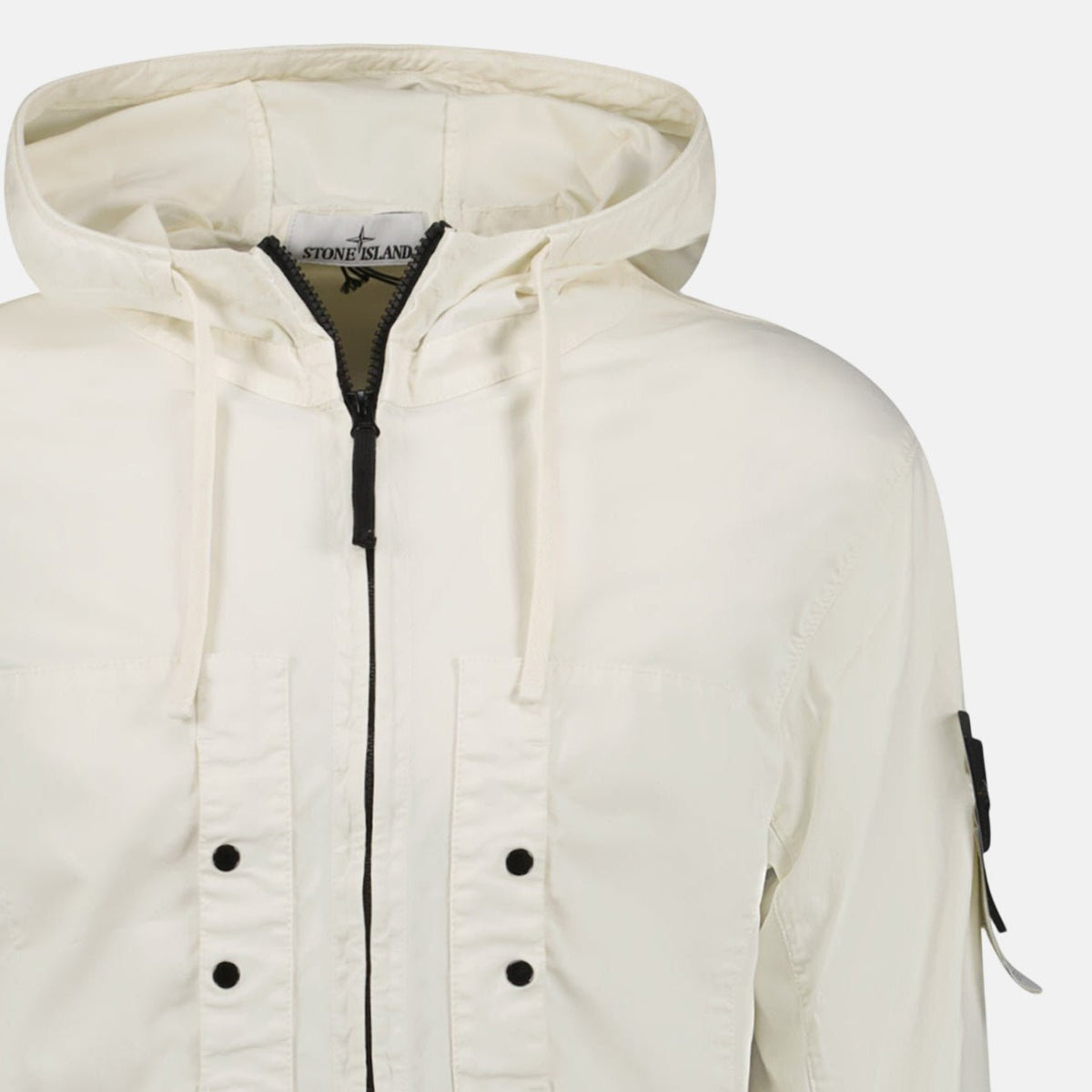 Stone Island Chest Pocket Hooded Jacket Ivory | Northern Threads Designer Menswear