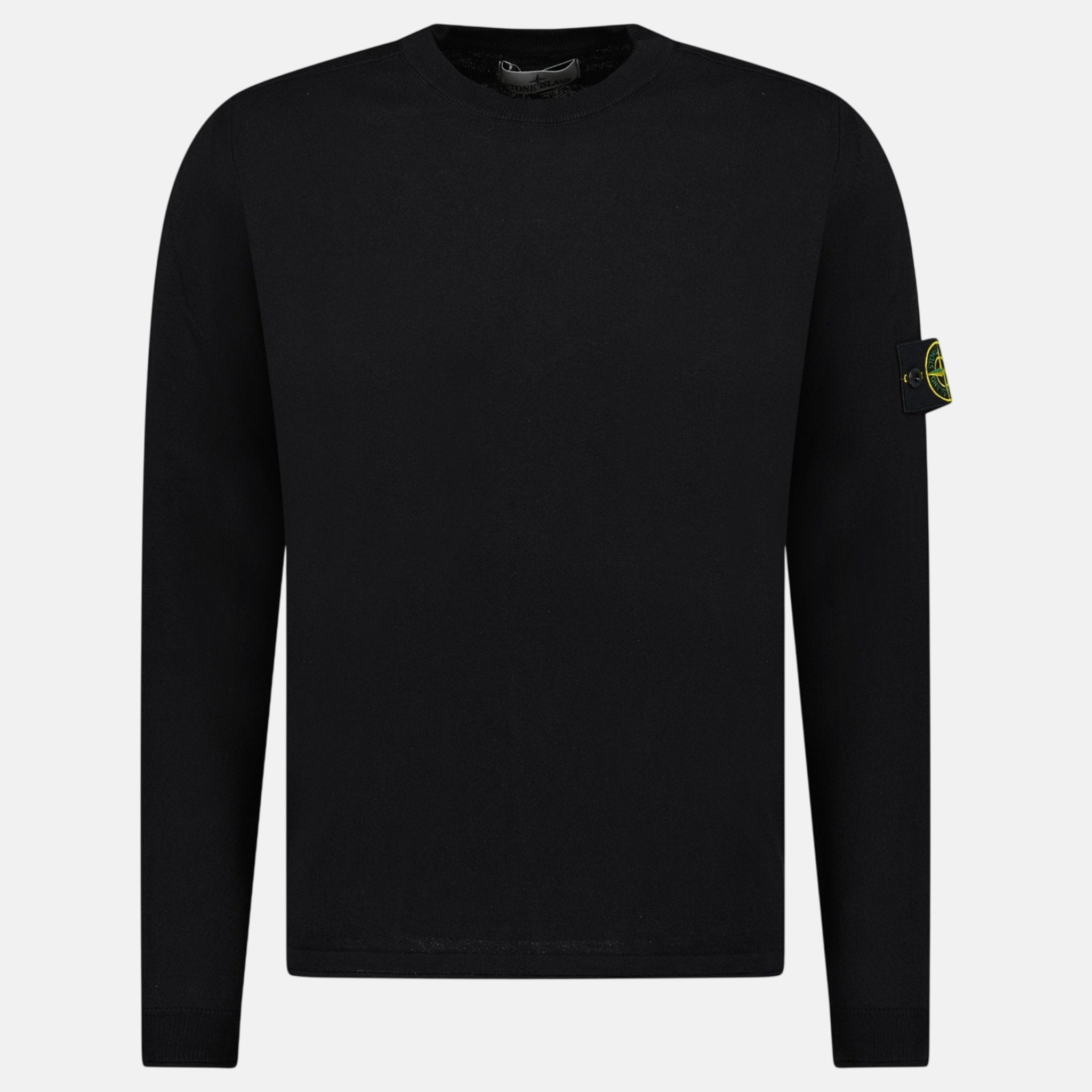 Stone Island Compass Badge Light Raw Hand Organic Cotton Jumper Black - T1 - northern threads uk