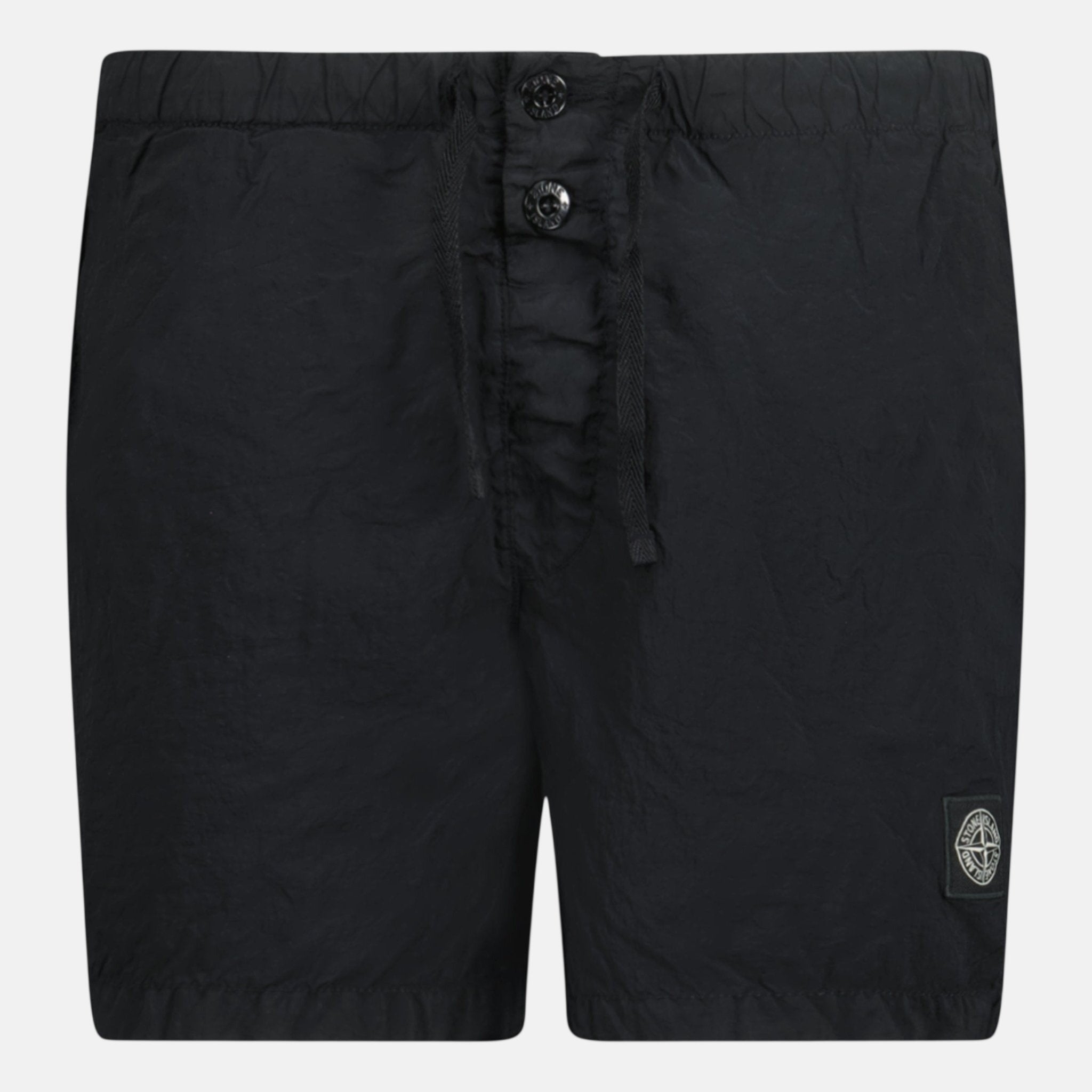 Stone Island Compass Button Chrome Swim Shorts Black - F7 - northern threads uk