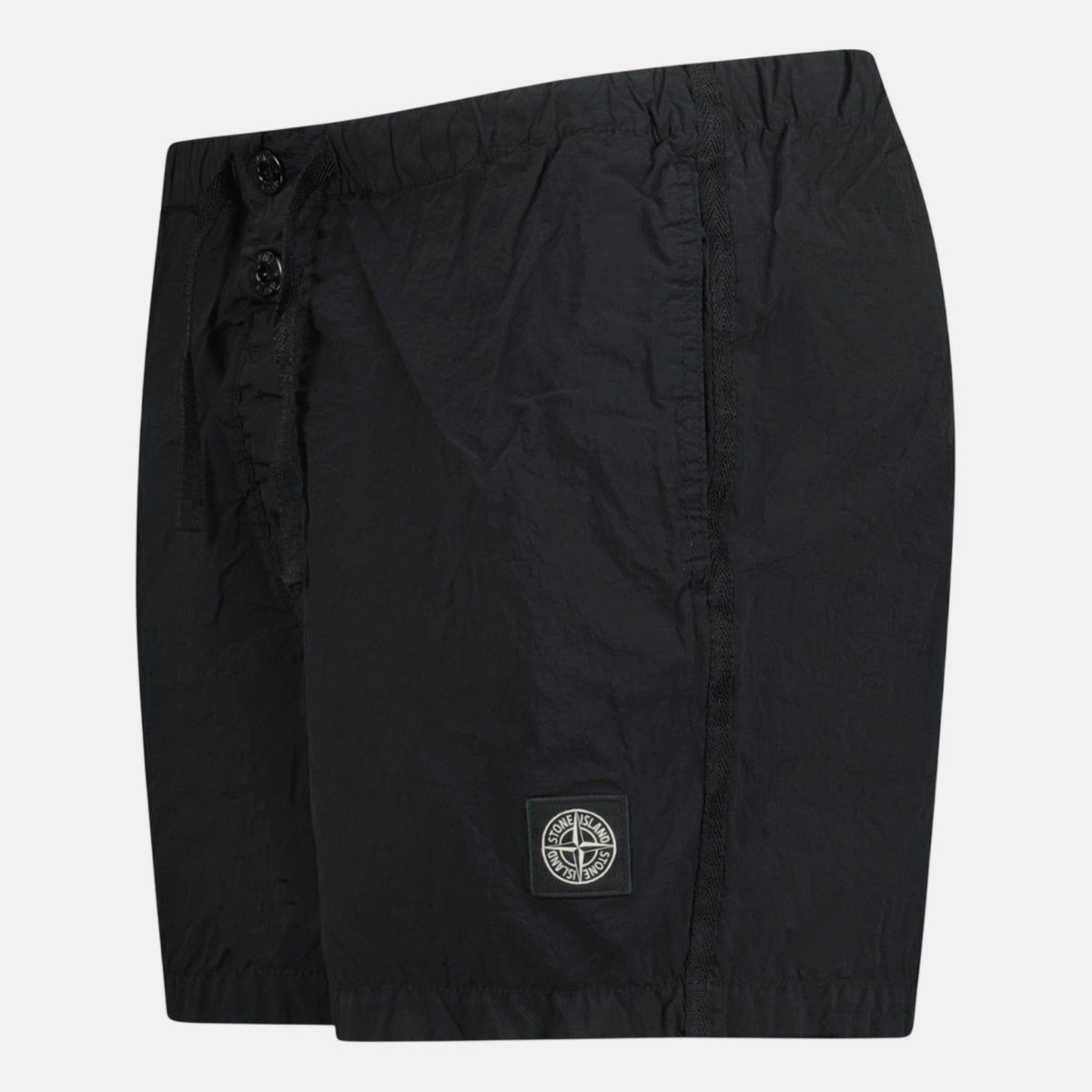 Stone Island Compass Button Chrome Swim Shorts Black | Northern Threads Designer Menswear