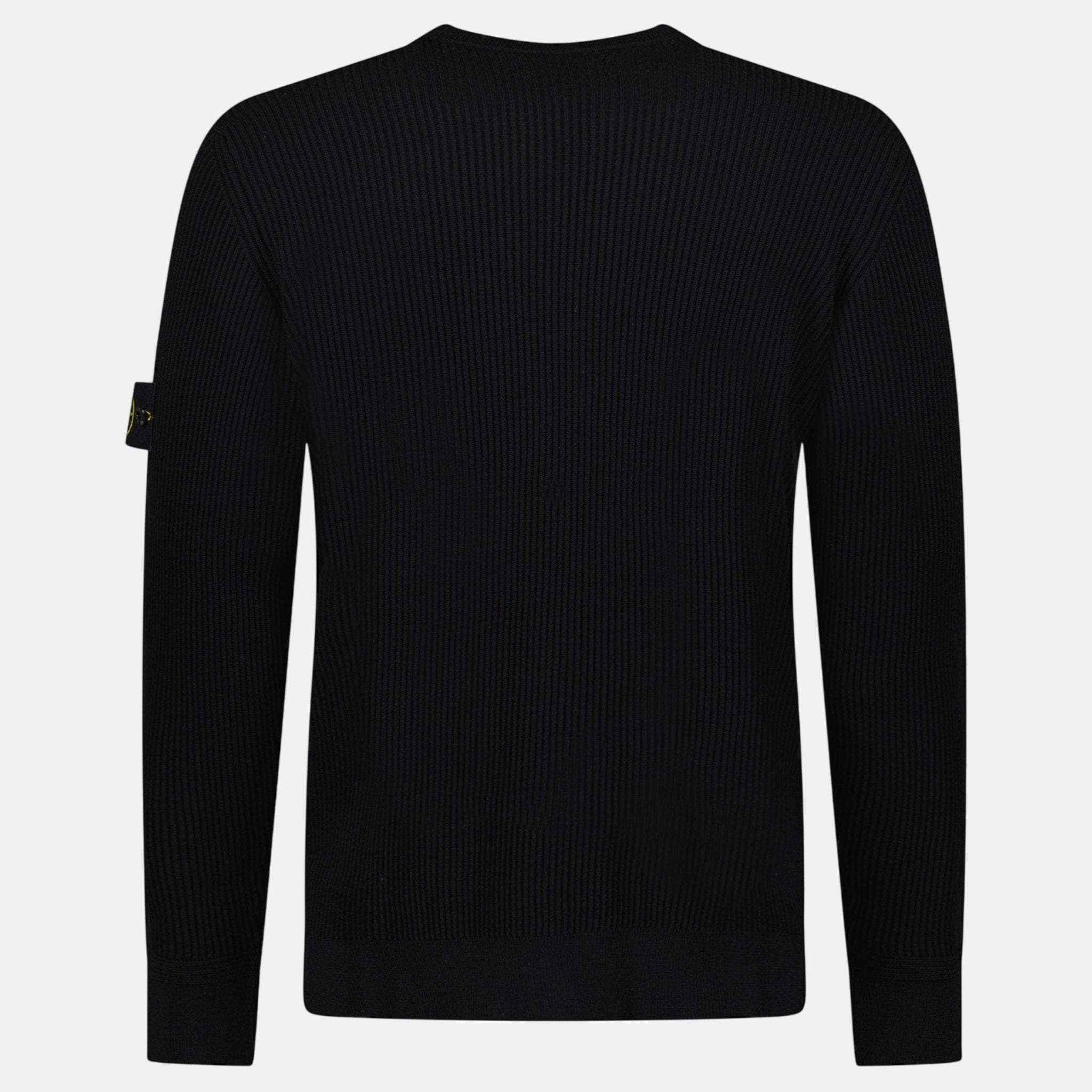 Stone Island Full Rib RWS Wool Band Motif Crewneck Sweater Black - northern threads