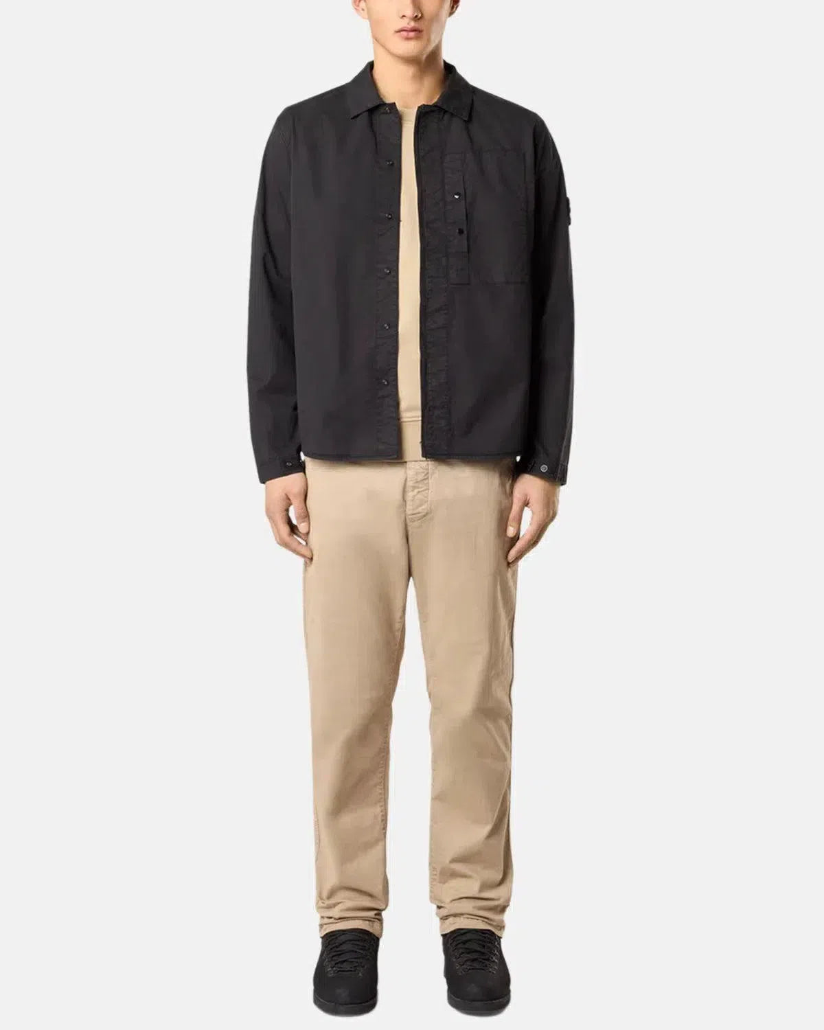 STONE ISLAND-STONE ISLAND 1200033 SUPIMA COTTON TWILL STRETCH-TC OVERSHIRT BLACK-NORTHERN THREADS DESIGNER MENSWEAR