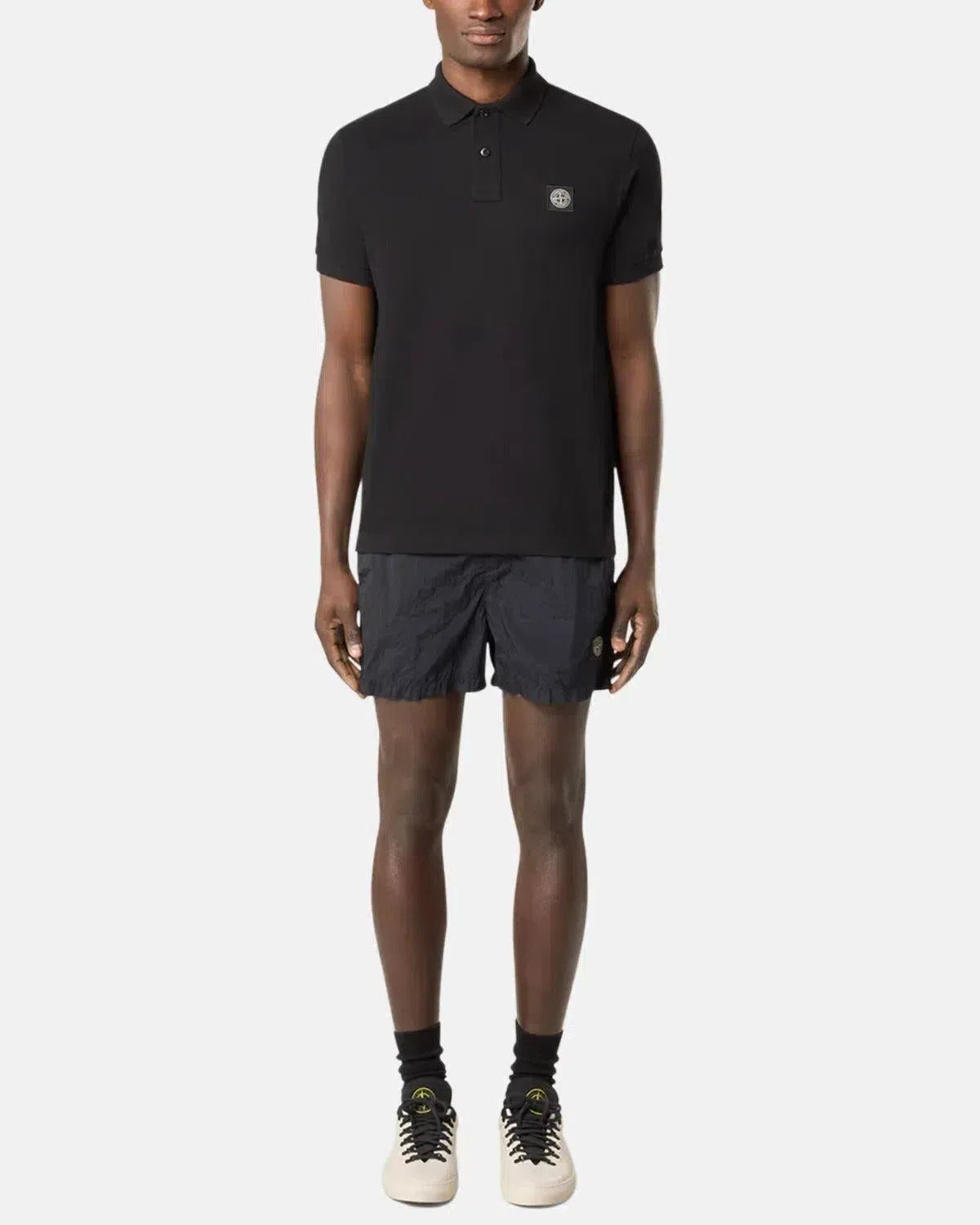 STONE ISLAND-STONE ISLAND 22002SC ORGANIC COTTON ELASTANE PIQUE POLO SHIRT BLACK-NORTHERN THREADS DESIGNER MENSWEAR