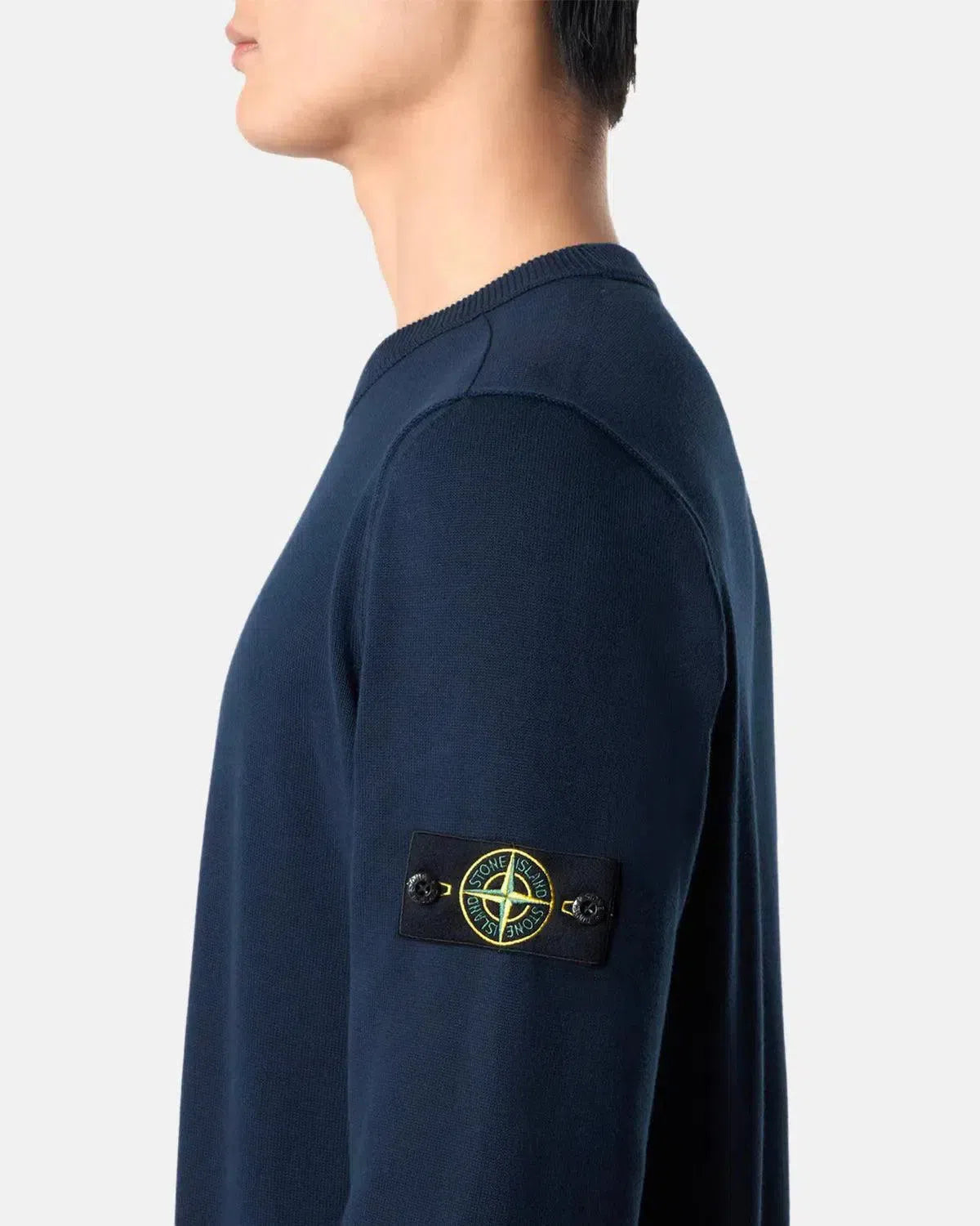 STONE ISLAND-STONE ISLAND 5100053 SOFT ORGANIC COTTON CREWNECK KNIT NAVY BLUE-NORTHERN THREADS DESIGNER MENSWEAR