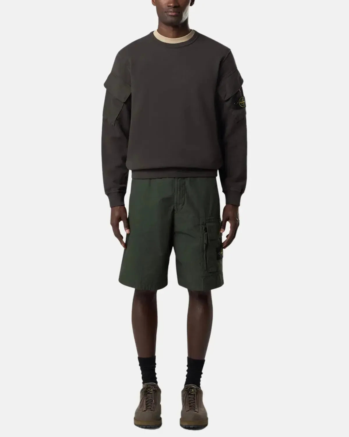 STONE ISLAND-STONE ISLAND 6100008 BRUSHED ORGANIC COTTON FLEECE SWEATSHIRT LEAD GREY-NORTHERN THREADS DESIGNER MENSWEAR