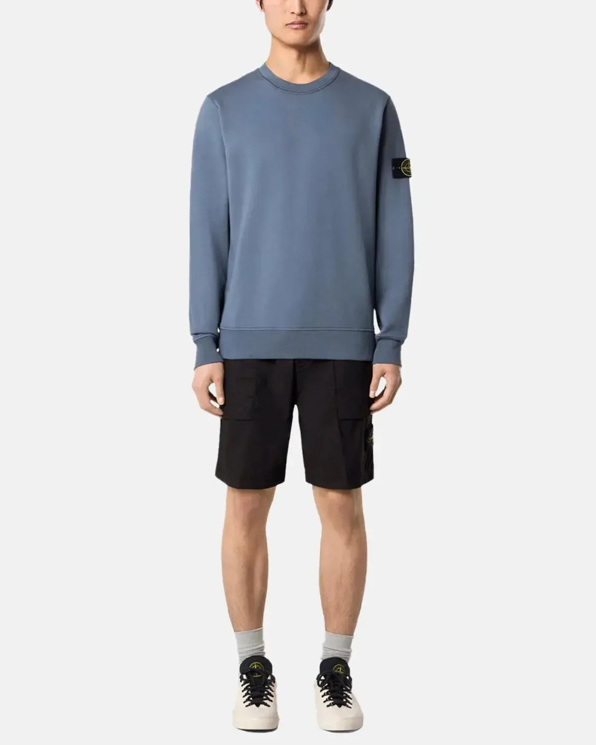 STONE ISLAND-STONE ISLAND 6100044 ORGANIC COTTON FLEECE SWEATSHIRT AVIO BLUE-NORTHERN THREADS DESIGNER MENSWEAR