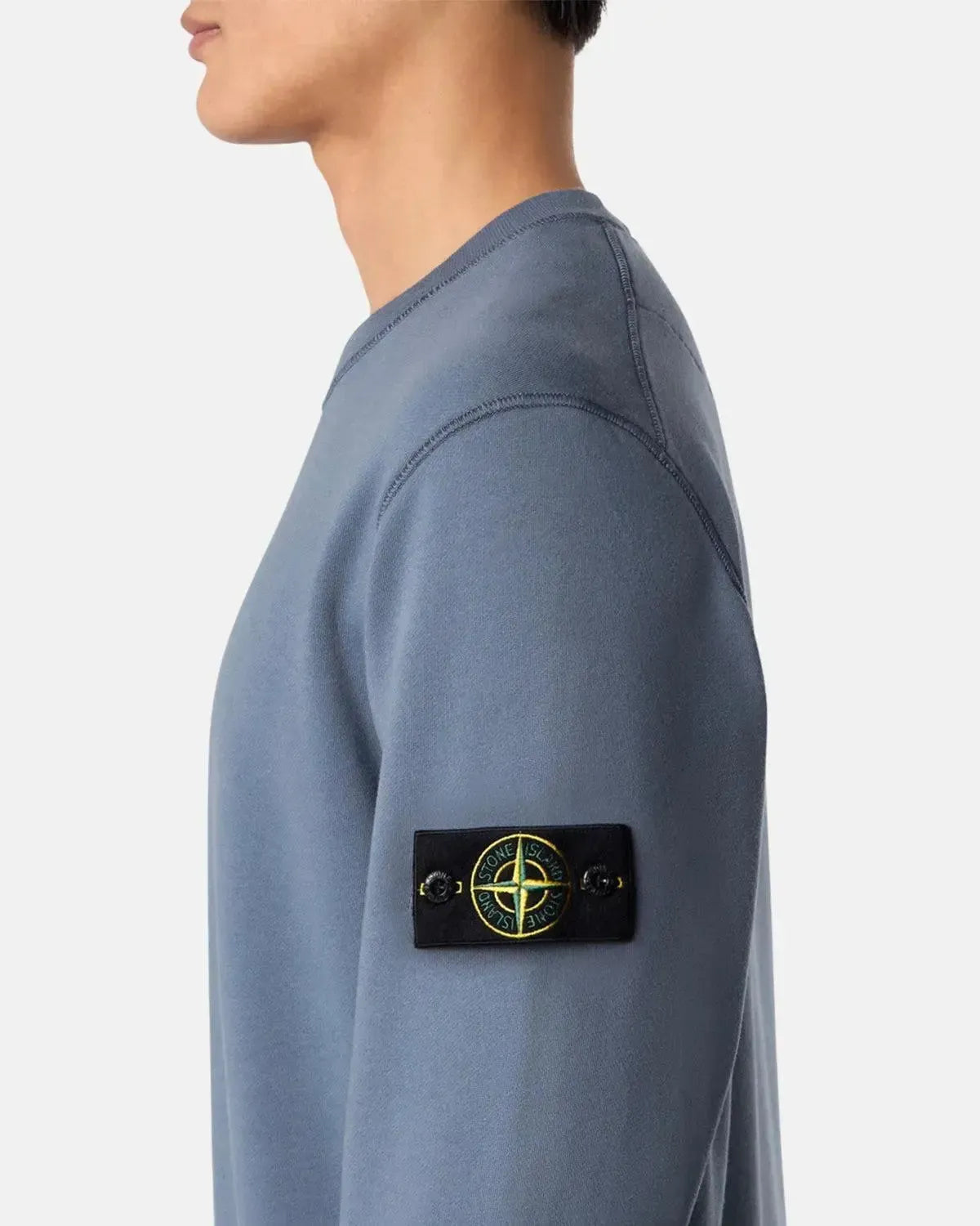 STONE ISLAND-STONE ISLAND 6100044 ORGANIC COTTON FLEECE SWEATSHIRT AVIO BLUE-NORTHERN THREADS DESIGNER MENSWEAR