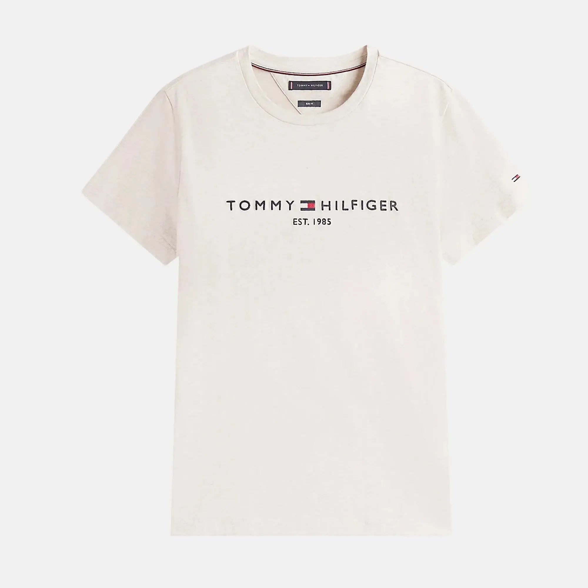 Tommy Hilfiger Slim Logo Embroidery T-Shirt Heathered Oatmilk - SPR246-S - northern threads uk