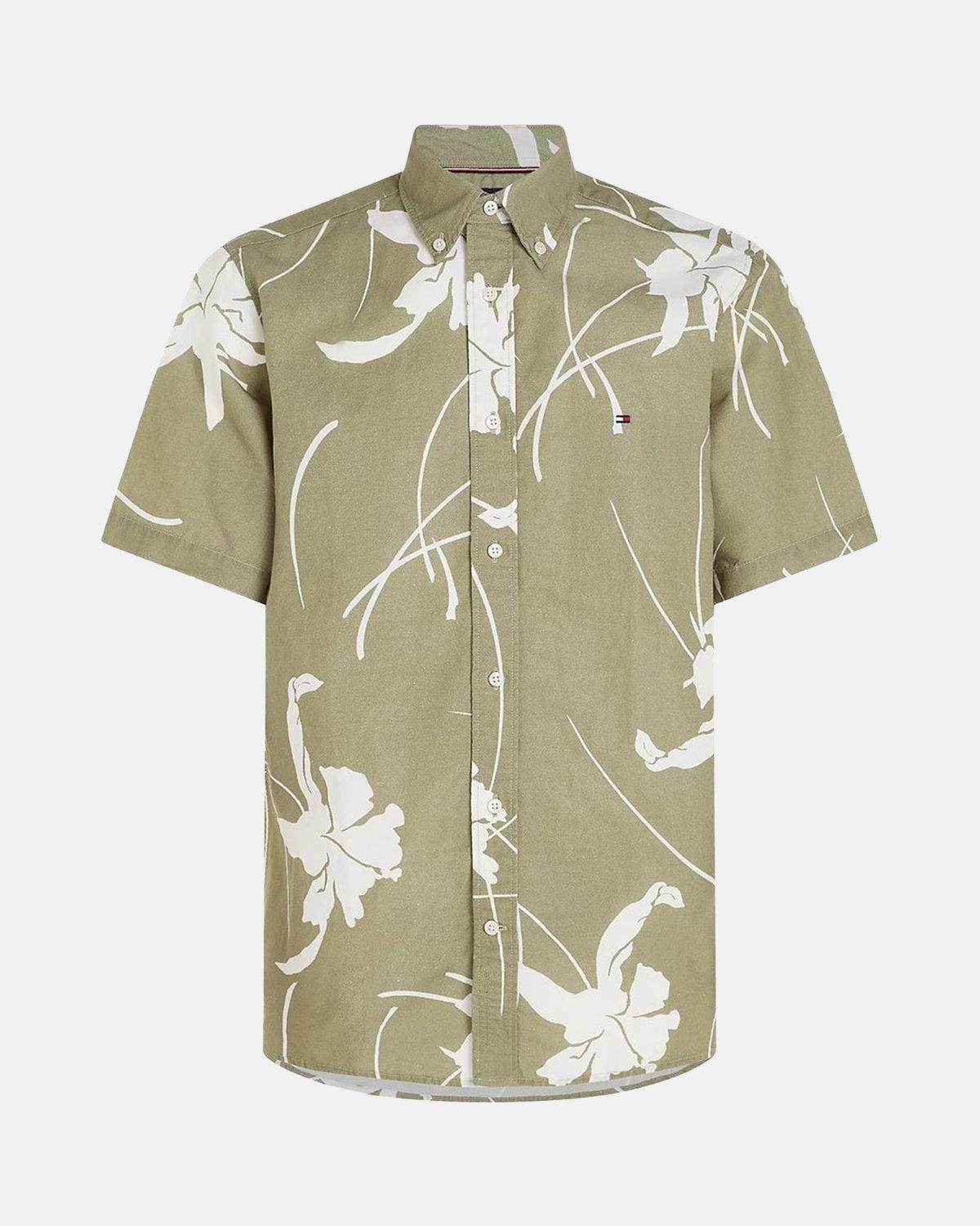 TOMMY HILFIGER TJ TROPICAL PRINT SHIRT FADED OLIVE - TOMMY-HILFIGER-MW0MW34587-0H7-M - northern threads uk