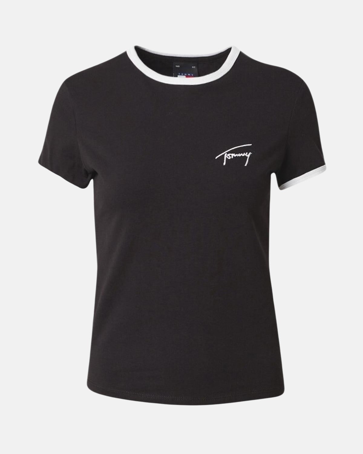 TOMMY HILFIGER WOMENS TJ SCRIPT RINGER T - SHIRT BLACK - TOMMY-HILFIGER-DW0DW17377-BDS-XS - northern threads uk