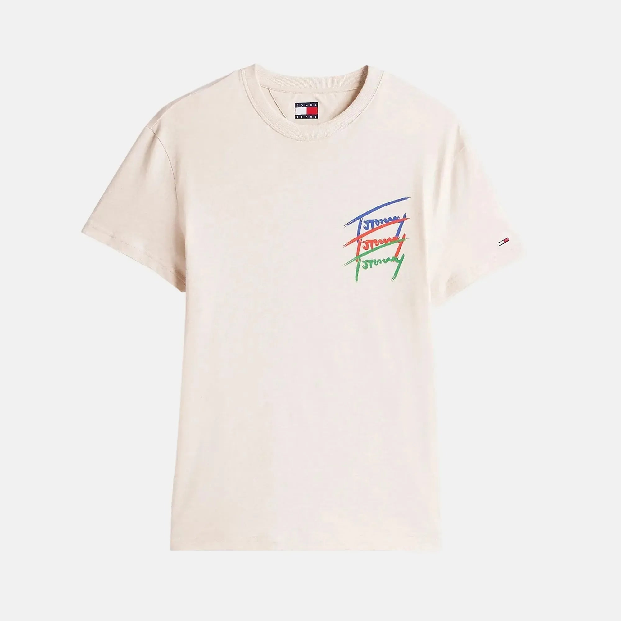 Tommy Jeans 3 Colour Twisted Logo T-Shirt Oat Marl Heather - SS25292-S - northern threads uk