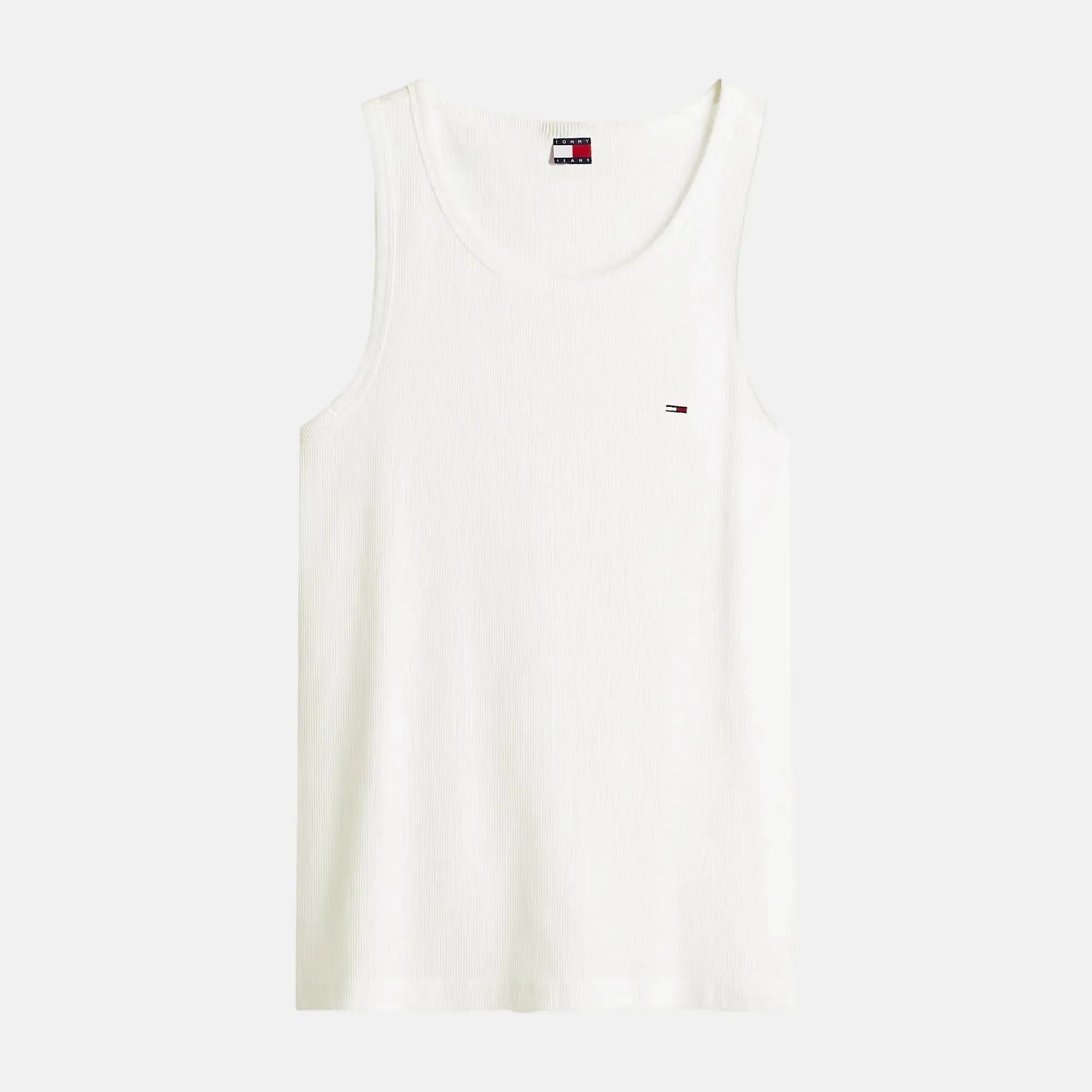 Tommy Jeans Small Flag Ribbed Tank Top Vest Ecru - SPR239-S - northern threads uk