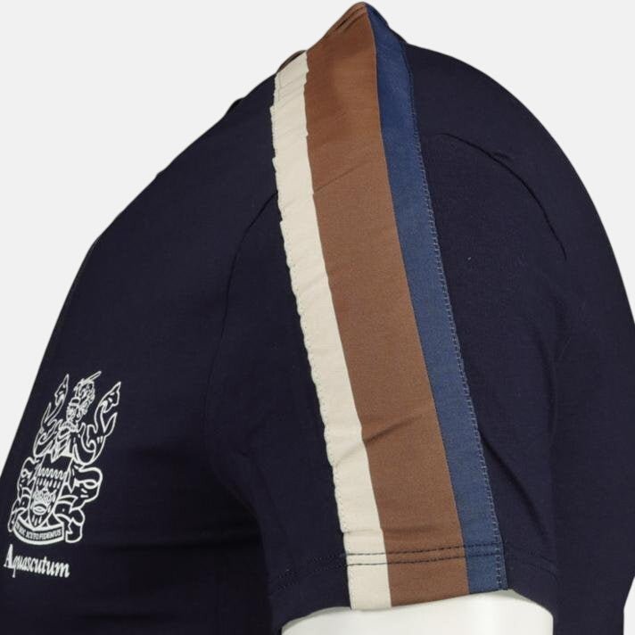 Aquascutum Check Stripe T-Shirt Navy - C52 - northern threads uk
