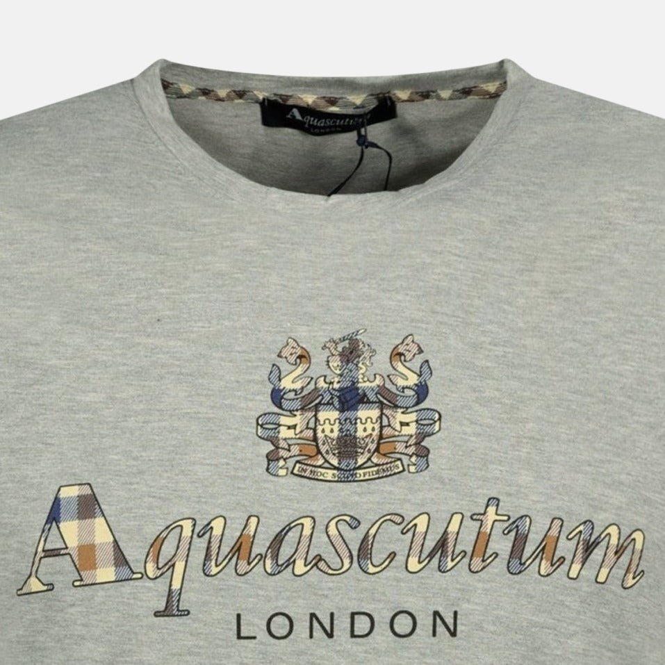 Aquascutum Chest Check Logo T-Shirt Grey - G18 - northern threads uk