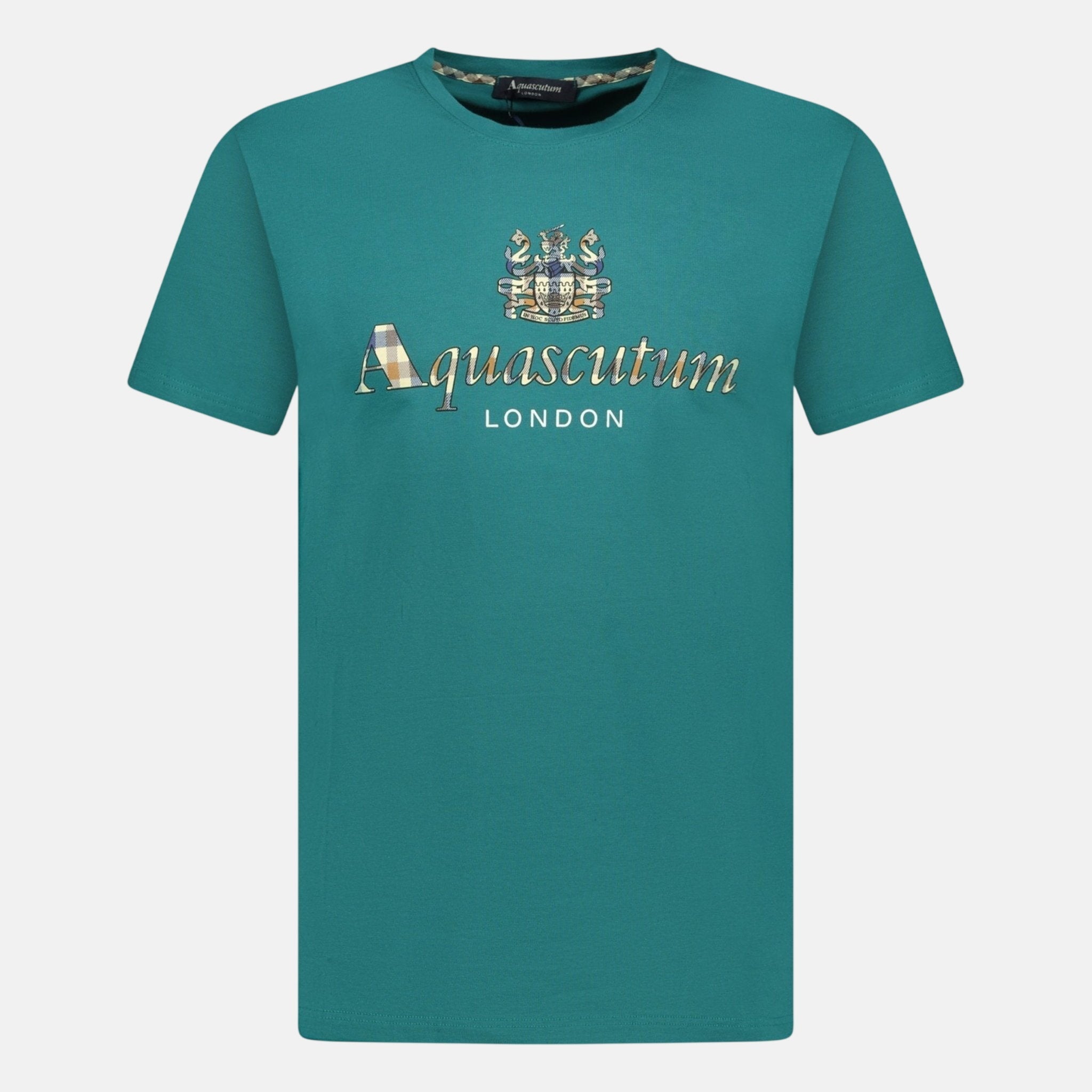 Aquascutum Chest Check Logo T-Shirt Teal - A70 - northern threads uk
