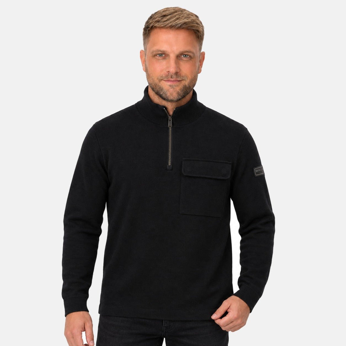 Barbour International Burley Half Zip Cardigan Jumper Black | Northern Threads Designer Menswear