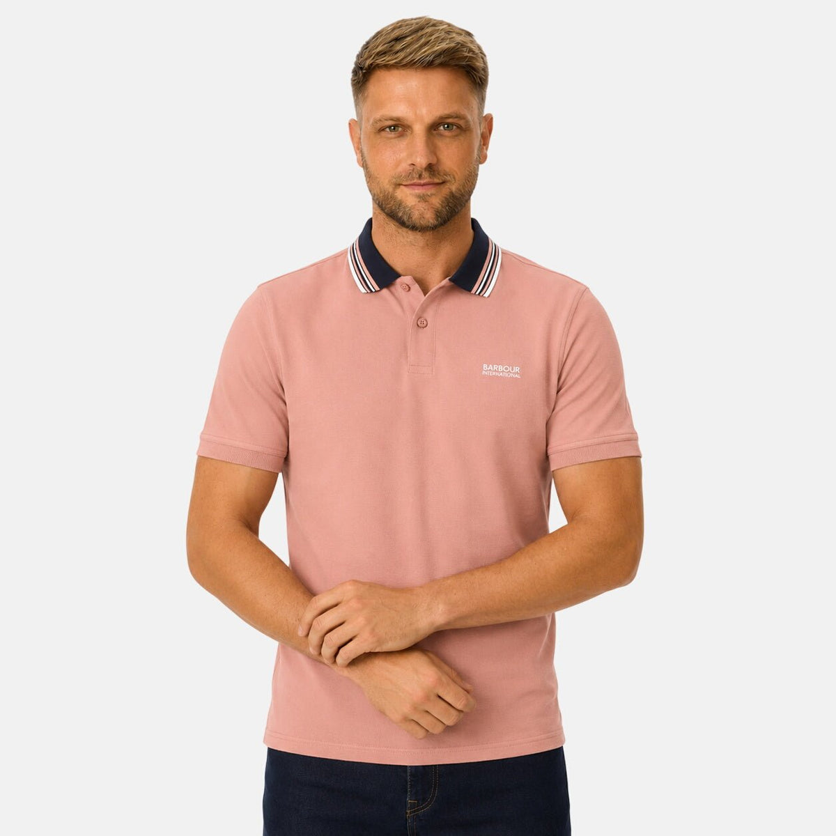 Barbour International Burnwood Tipped Polo Shirt Burnt Coral | Northern Threads Designer Menswear
