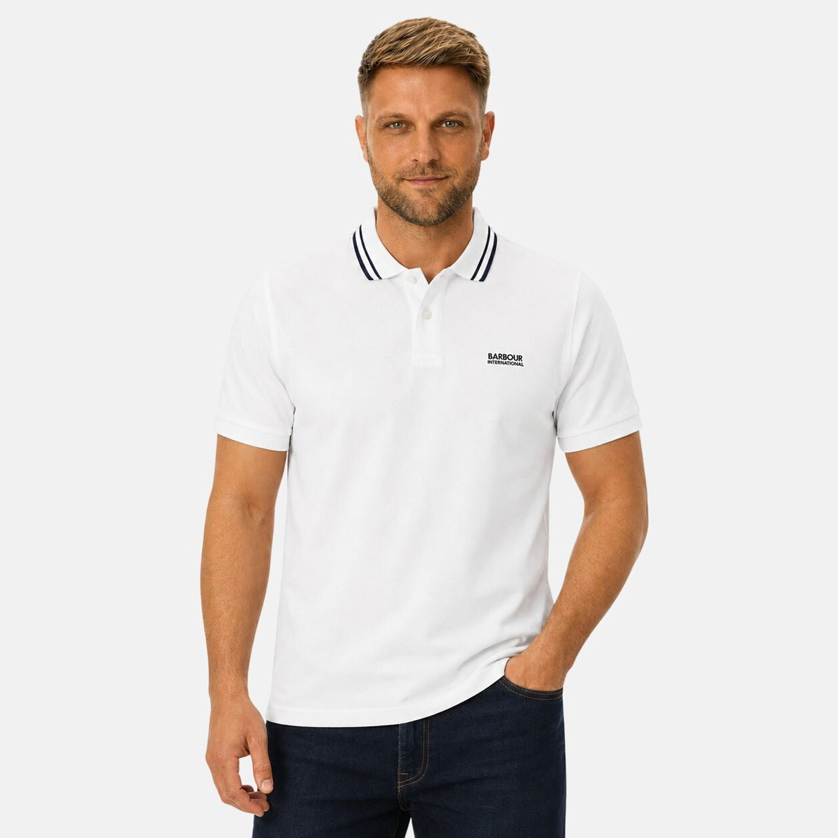 Barbour International Burnwood Tipped Polo Shirt White | Northern Threads Designer Menswear