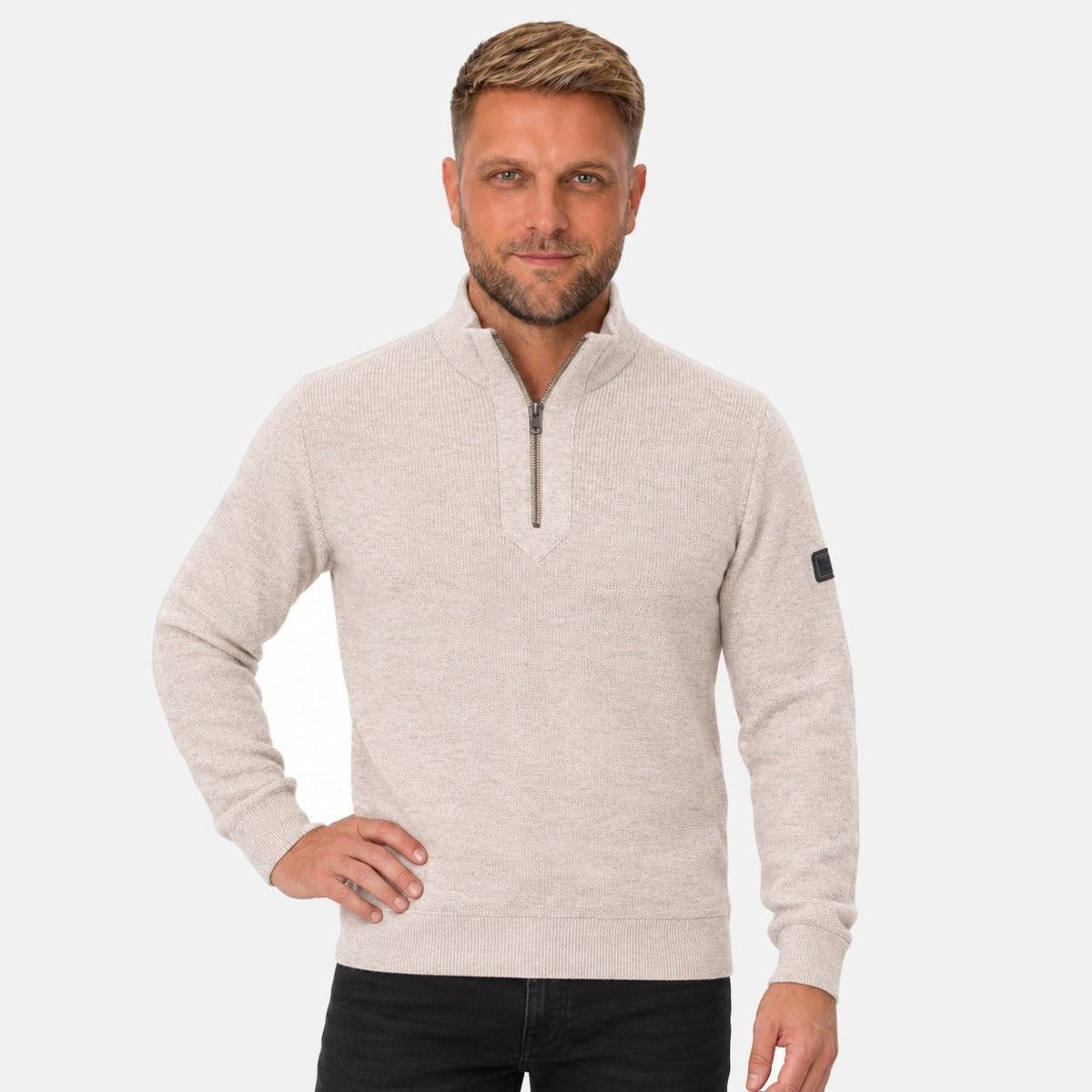 Barbour International Crawley Funnel Zip Neck Jumper Concrete | Northern Threads Designer Menswear