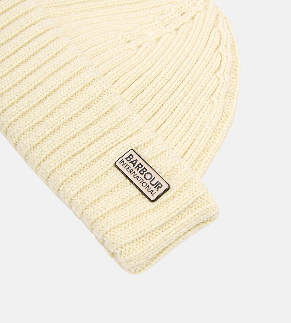 Barbour International Dufton Fisherman Beanie Hat Chalk | Northern Threads Designer Menswear