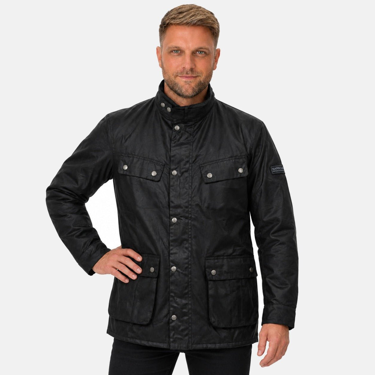 Barbour International Duke Wax Jacket Black | Northern Threads Designer Menswear