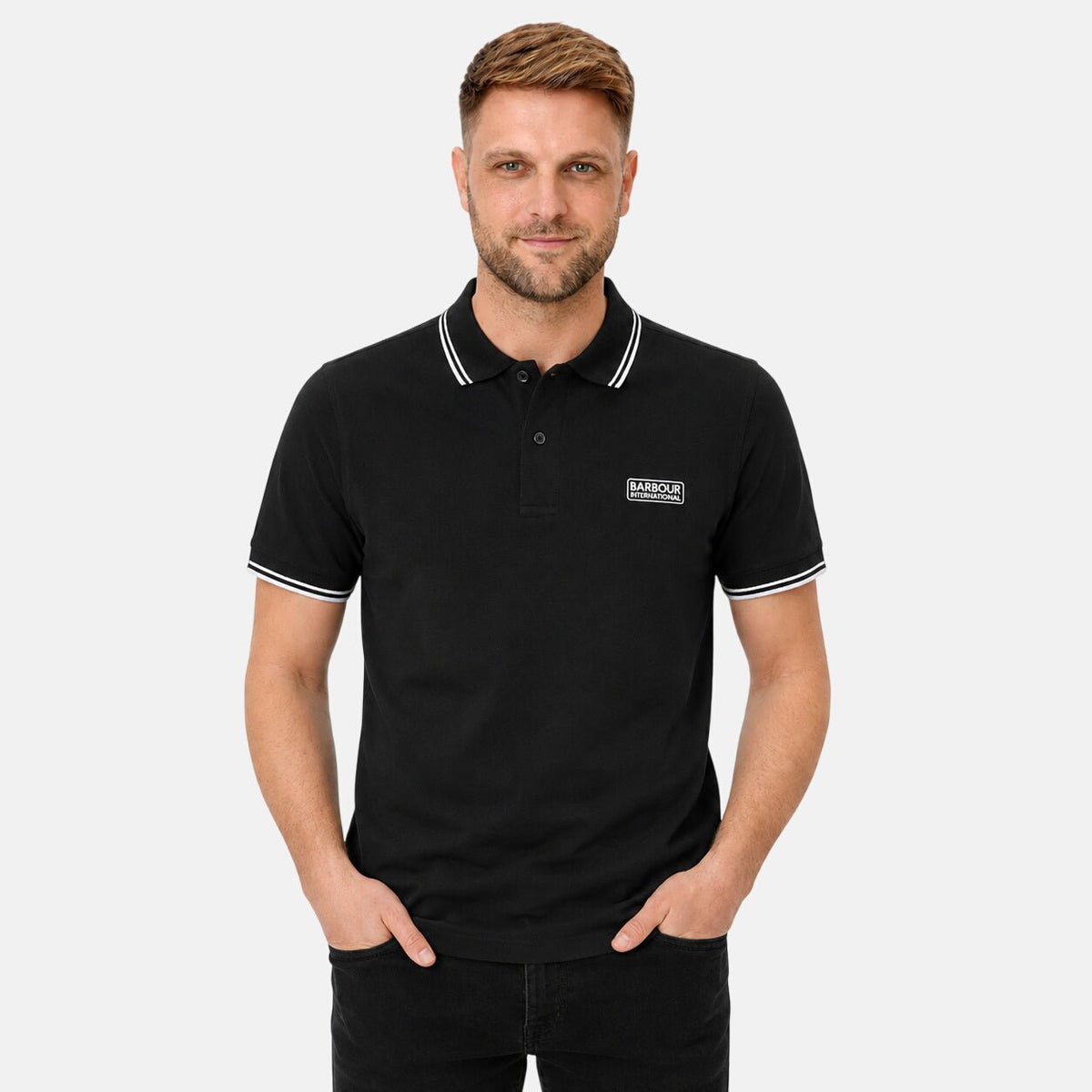 Barbour International Evan Tipped Polo Shirt Black | Northern Threads Designer Menswear