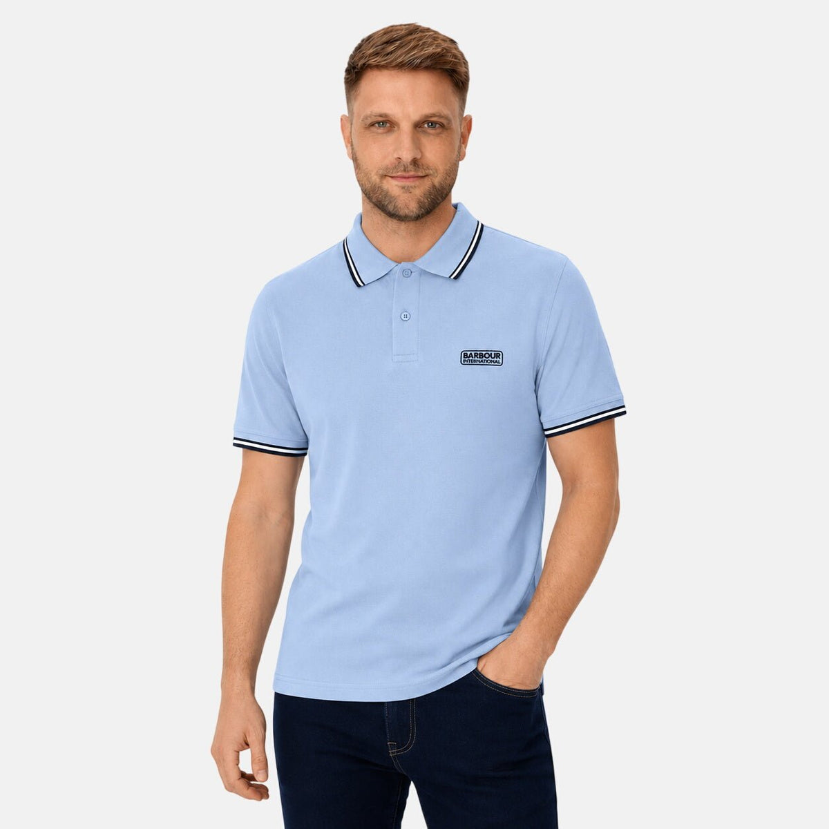 Barbour International Evan Tipped Polo Shirt Powder Blue | Northern Threads Designer Menswear