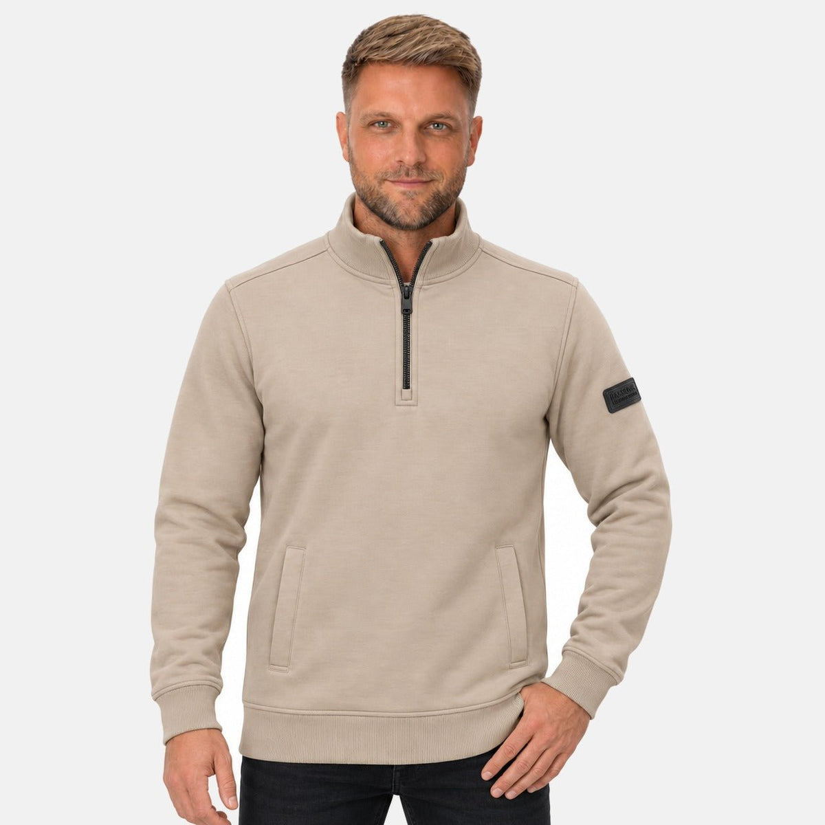 Barbour International Ilford Interlock Funnel Neck Sweatshirt Concrete | Northern Threads Designer Menswear
