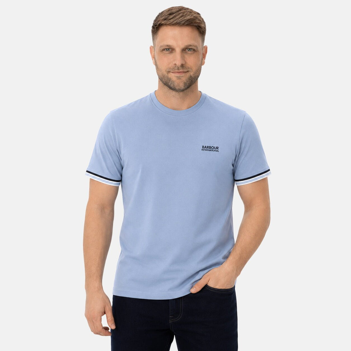 Barbour International Newport Tipped T-Shirt Powder Blue | Northern Threads Designer Menswear