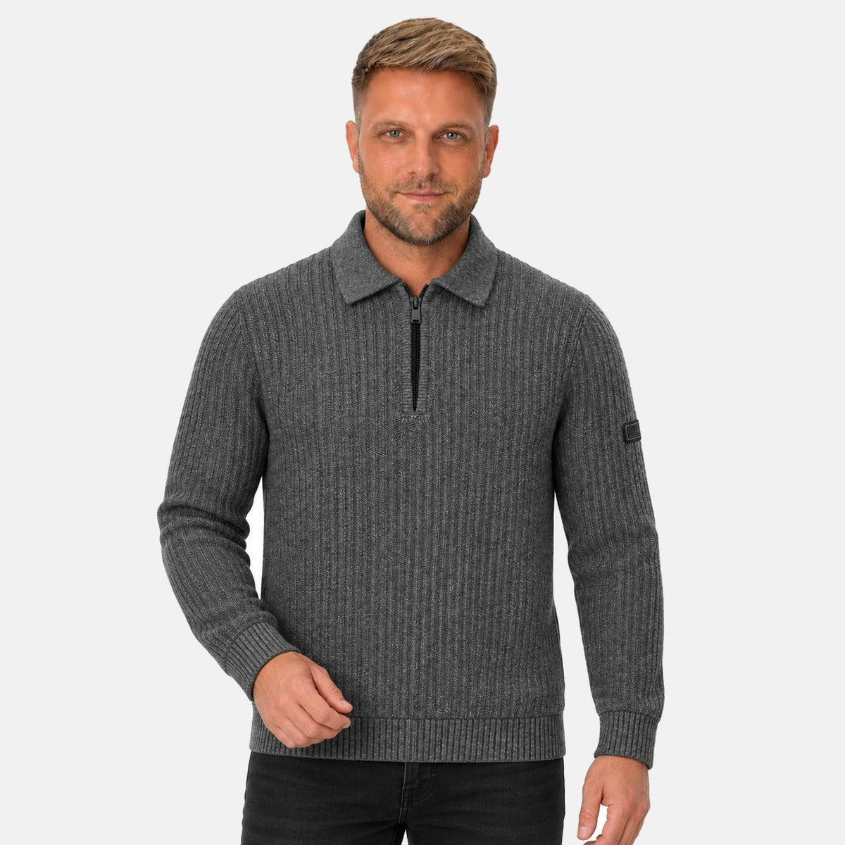 Barbour International Oxham Half Zip Jumper Asphalt | Northern Threads Designer Menswear