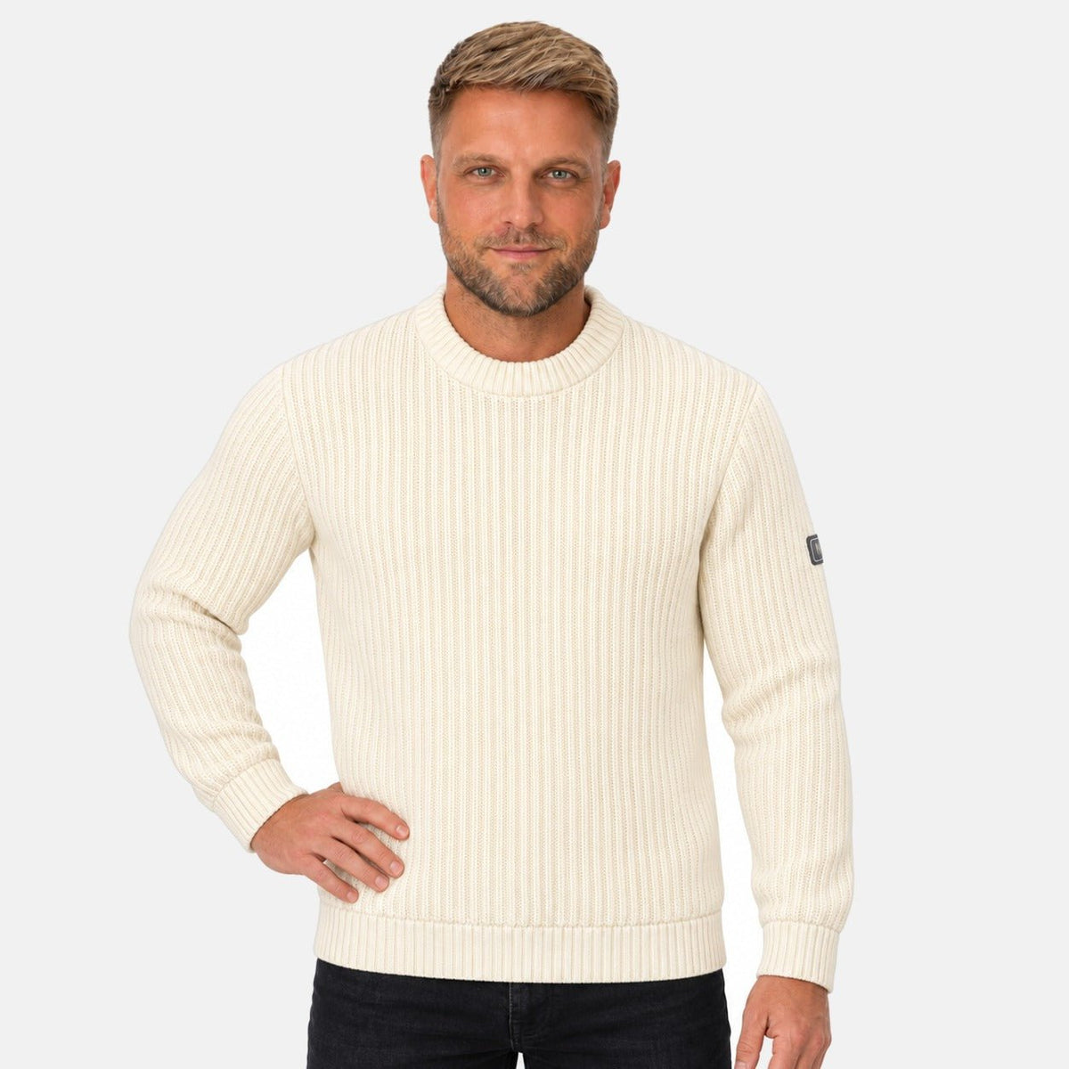 Barbour International Oxham Knit Crew Neck Jumper Whisper White | Northern Threads Designer Menswear