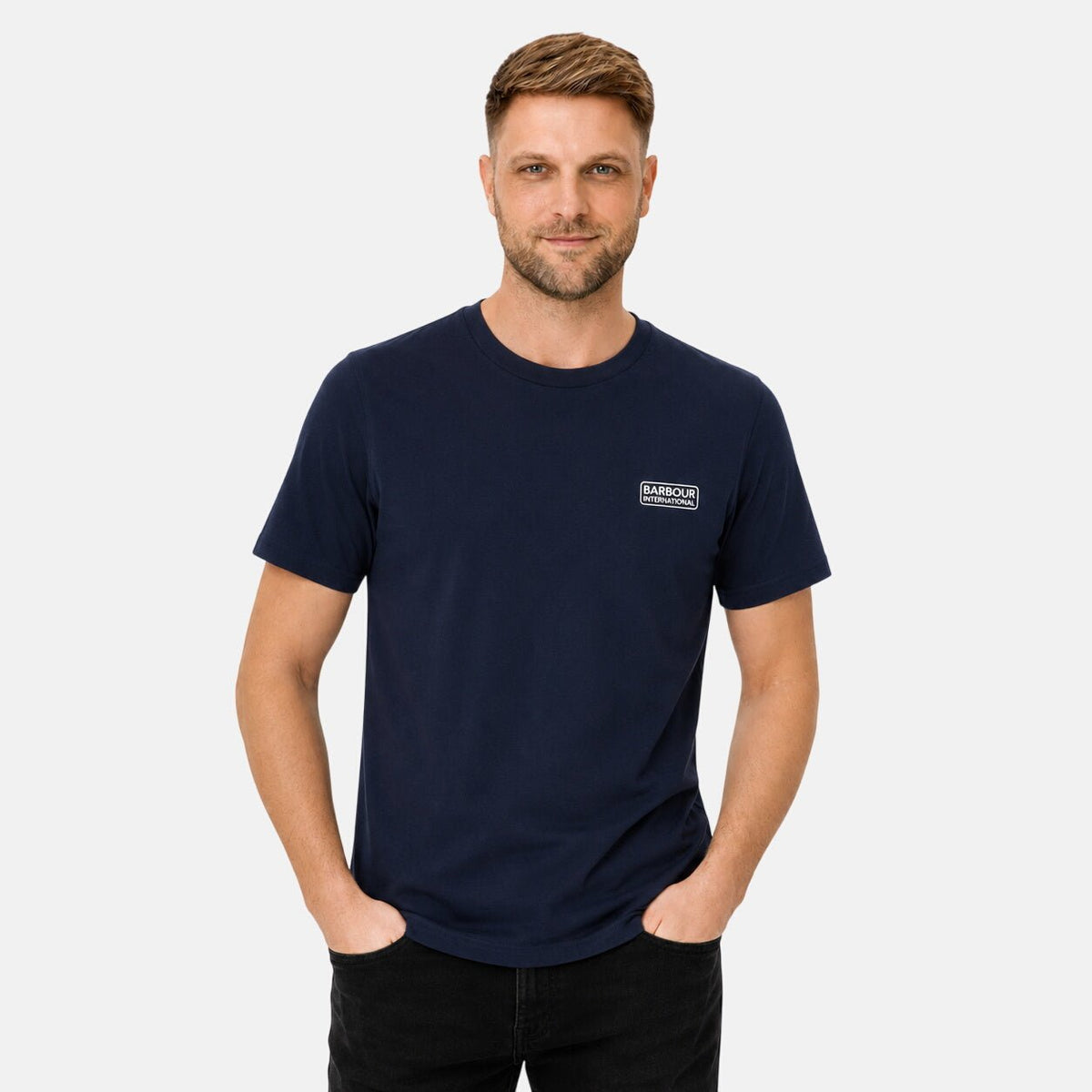 Barbour International Small Logo T-Shirt Navy Blazer | Northern Threads Designer Menswear