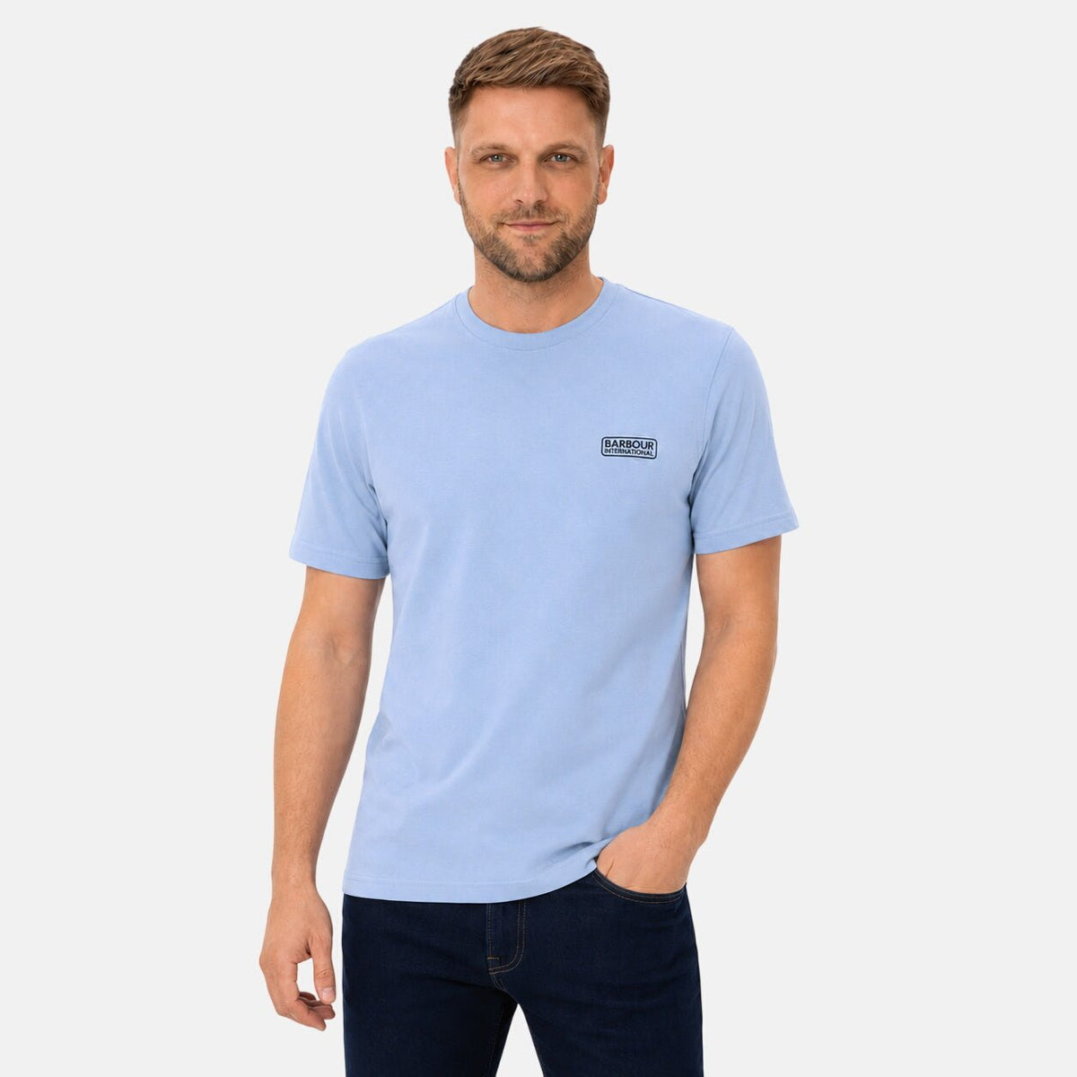 Barbour International Small Logo T-Shirt Powder Blue | Northern Threads Designer Menswear