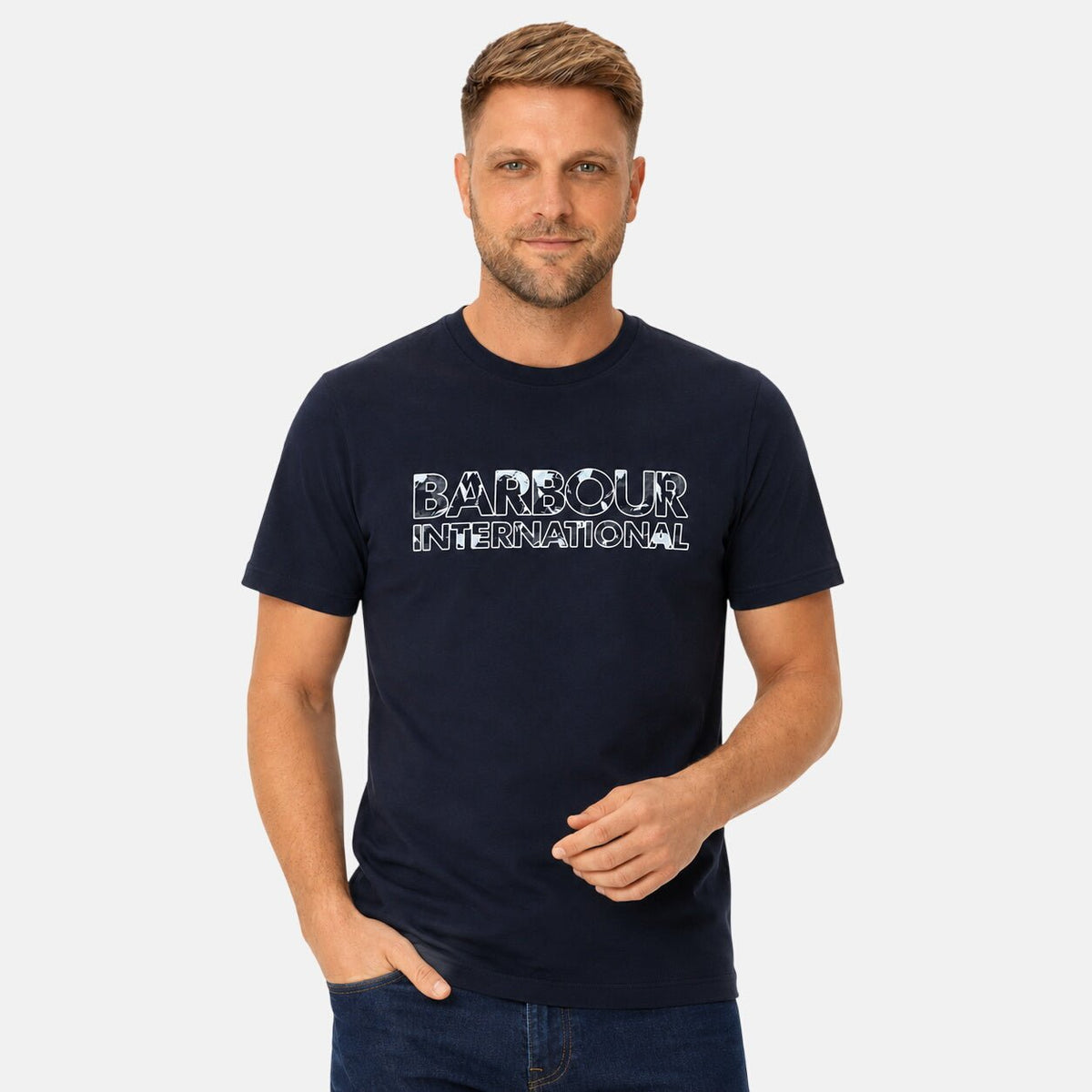 Barbour International Unite Printed Logo T-Shirt Navy | Northern Threads Designer Menswear