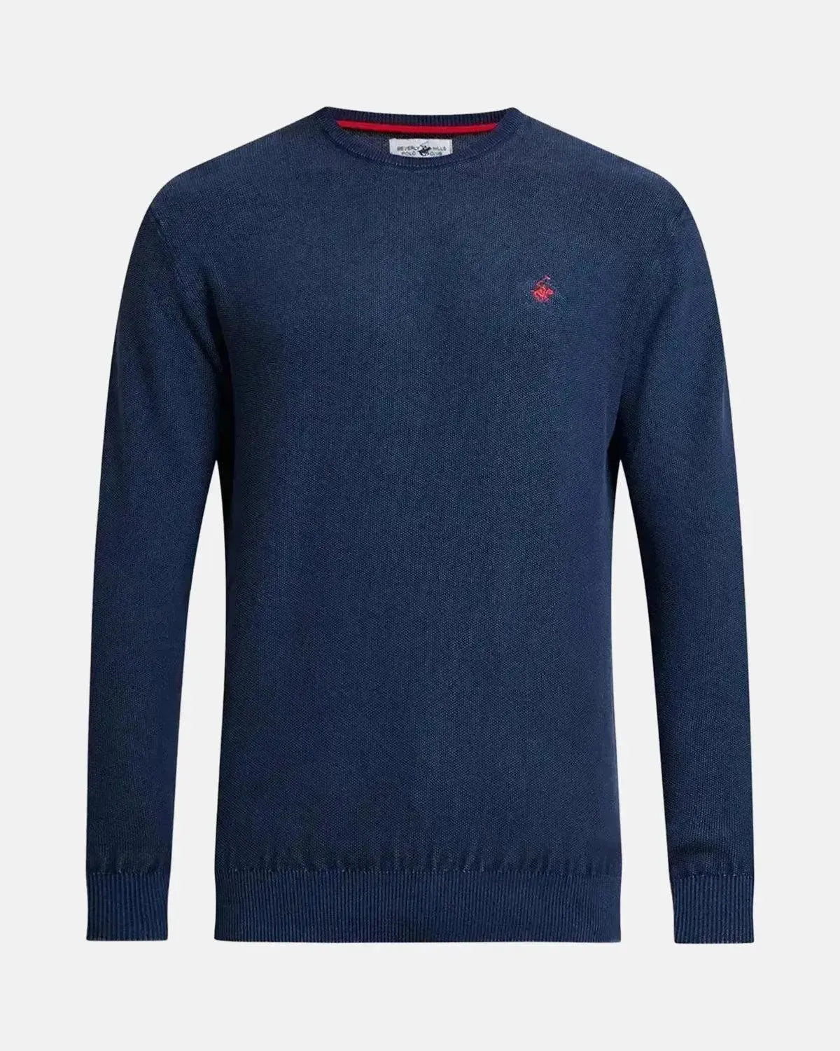 BEVERLY HILLS POLO CLUB-BHPC GARMENT DYED MODERN SLIM FIT CREWNECK COTTON KNIT DARK NAVY-NORTHERN THREADS DESIGNER MENSWEAR